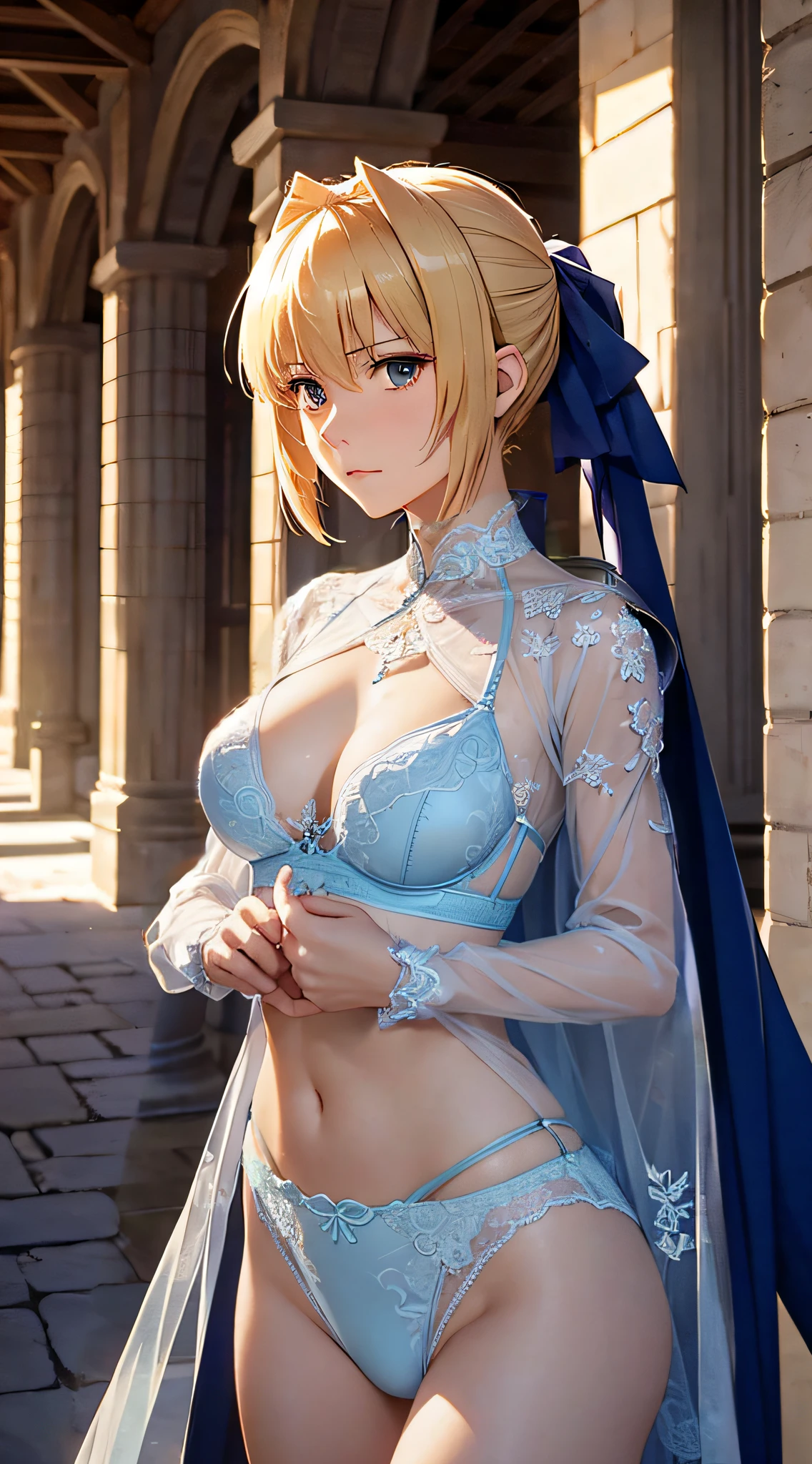 Beautiful body、Sexy underwear、See-through gowns、Light blue lace underwear、、Beautiful limbs、Balanced whole body、Skin on the chest、Cute underwear、see-through langerie