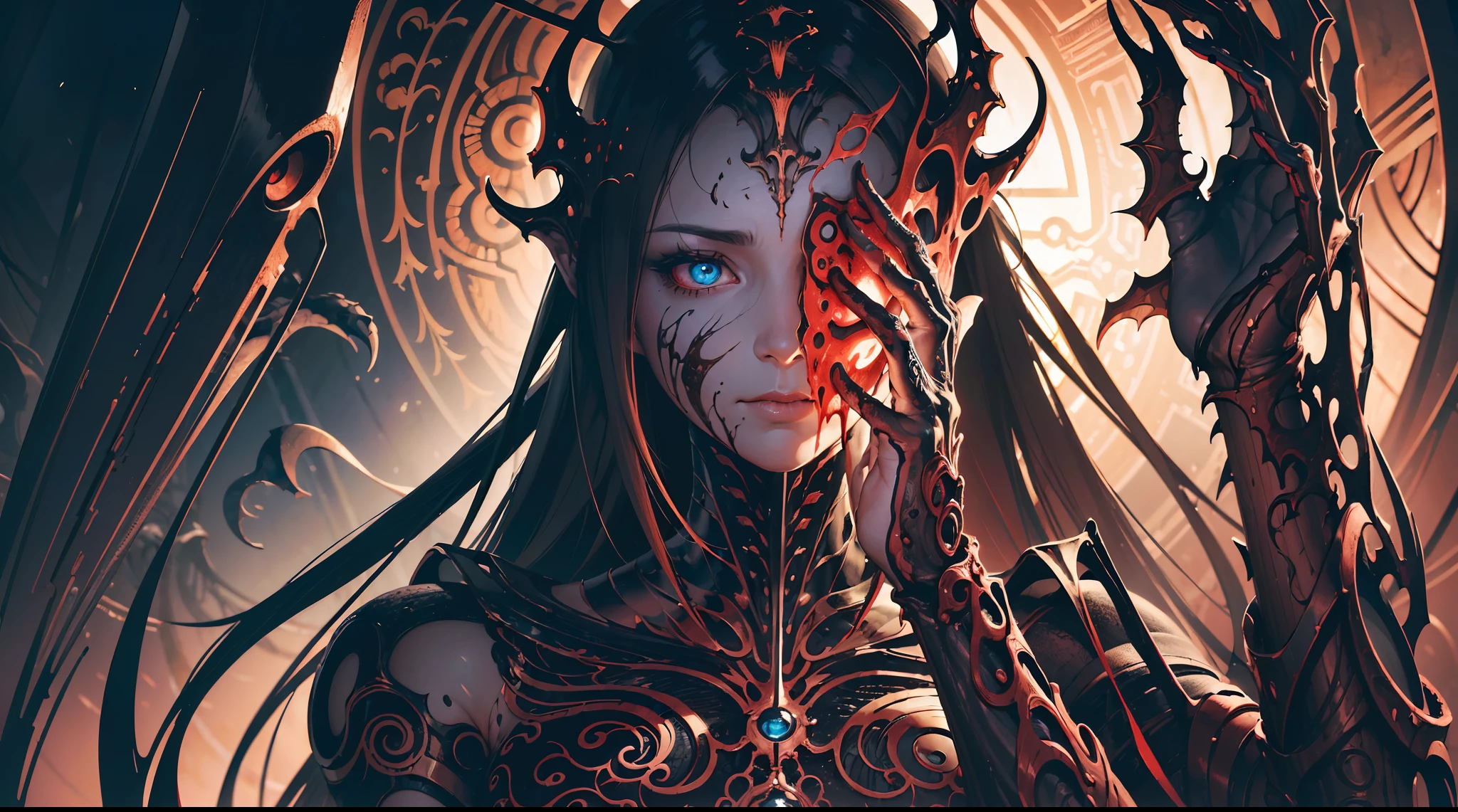 (body horror:1.4), (biomachine:1.3), (bloody:1.2), living being, (colorful:1.2), Hans Giger, many hands, (zentangle:1.2), oil on matte canvas, sharp details intricate, highly detailed, digital painting, rich color, smooth, sharp focus, illustration, Unreal Engine 5, 8K, art by artgerm and greg rutkowski and alphonse mucha (masterpiece,detailed,highres:1.2),