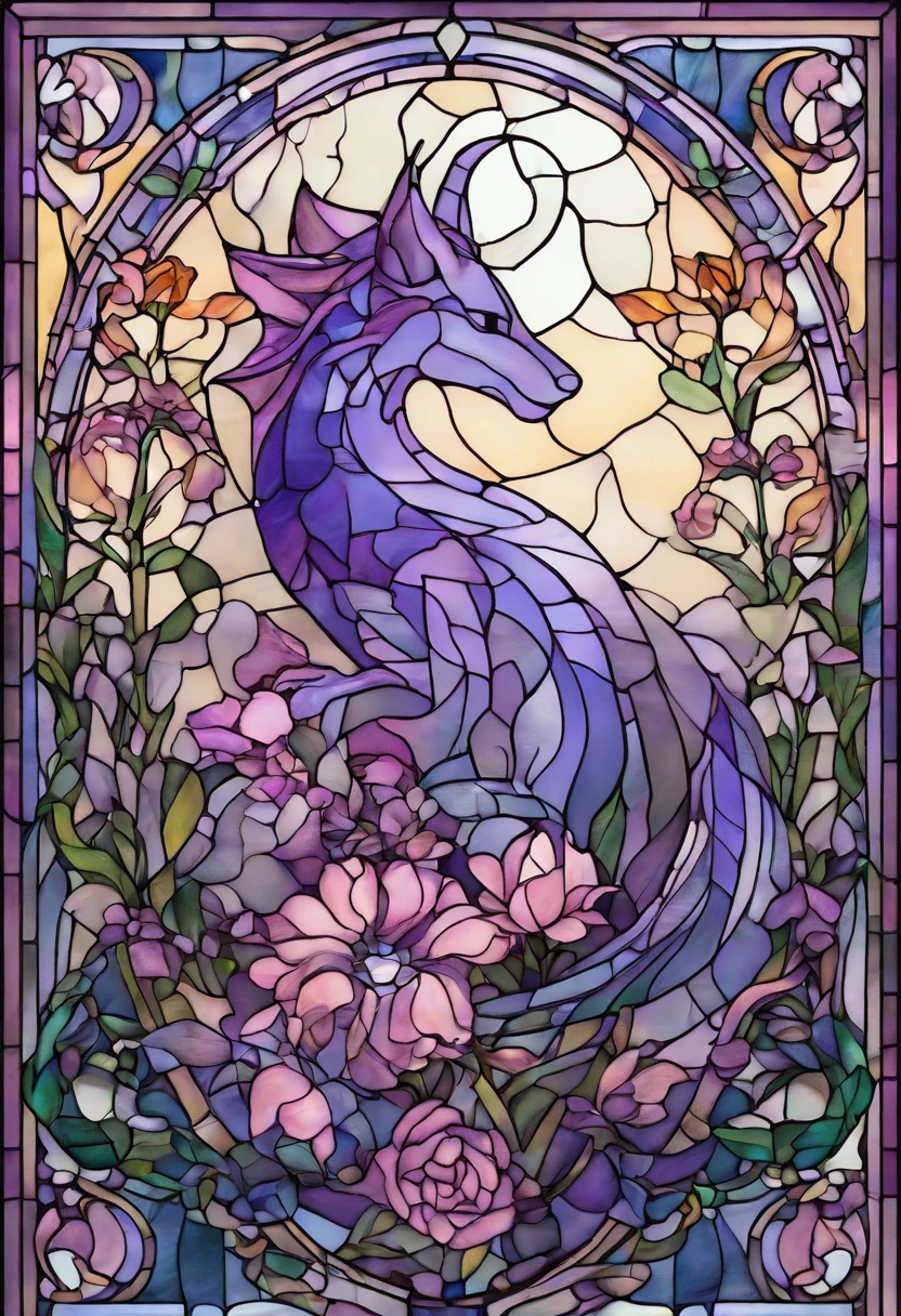 Cute Fairy Dragon Moon Purple Flowers Gentle Atmosphere Warm Pale Light