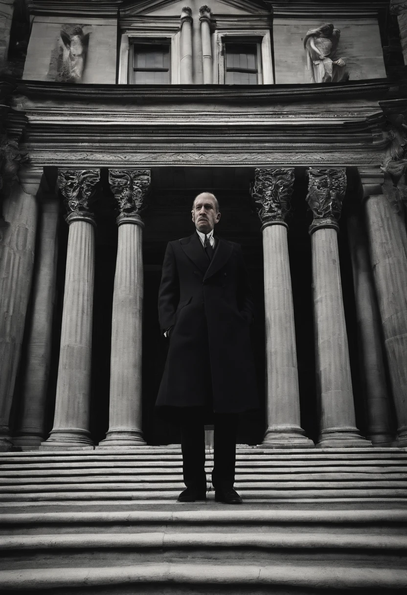 In this ominous scene, a man dressed in an impeccably tailored black suit is seated on a dark, foreboding throne. His presence exudes an air of malevolence, and his posture exudes an unsettling confidence. His eyes, a piercing shade of crimson, radiate a sinister and unsettling energy, reflecting the darkness within. The lines of his face are etched with a malevolent expression, a sinister smirk curling on his lips. The throne itself is ornate, but its intricate details are marred by an underlying sense of darkness and decay. Shadows loom in the background, emphasizing the aura of evil that surrounds this figure. This image is a chilling portrayal of the Antichrist, evoking fear and apprehension in those who gaze upon it.Cinematic realistic portrait, bonito rosto detalhado, rosto realista altamente detalhado, Rosto altamente detalhado de 8k, retrato de rosto detalhado realista, 8k portrait render, sharp high detail face, realistic face moody lighting, rosto realista detalhado, rosto realista humano, Retrato VFX altamente detalhado, rosto detalhado e realista, rosto realista e detalhado