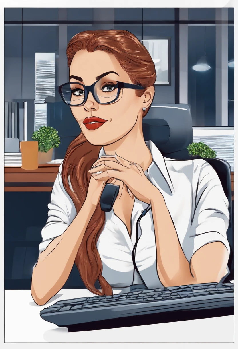 Beautiful woman working overtime in the office
