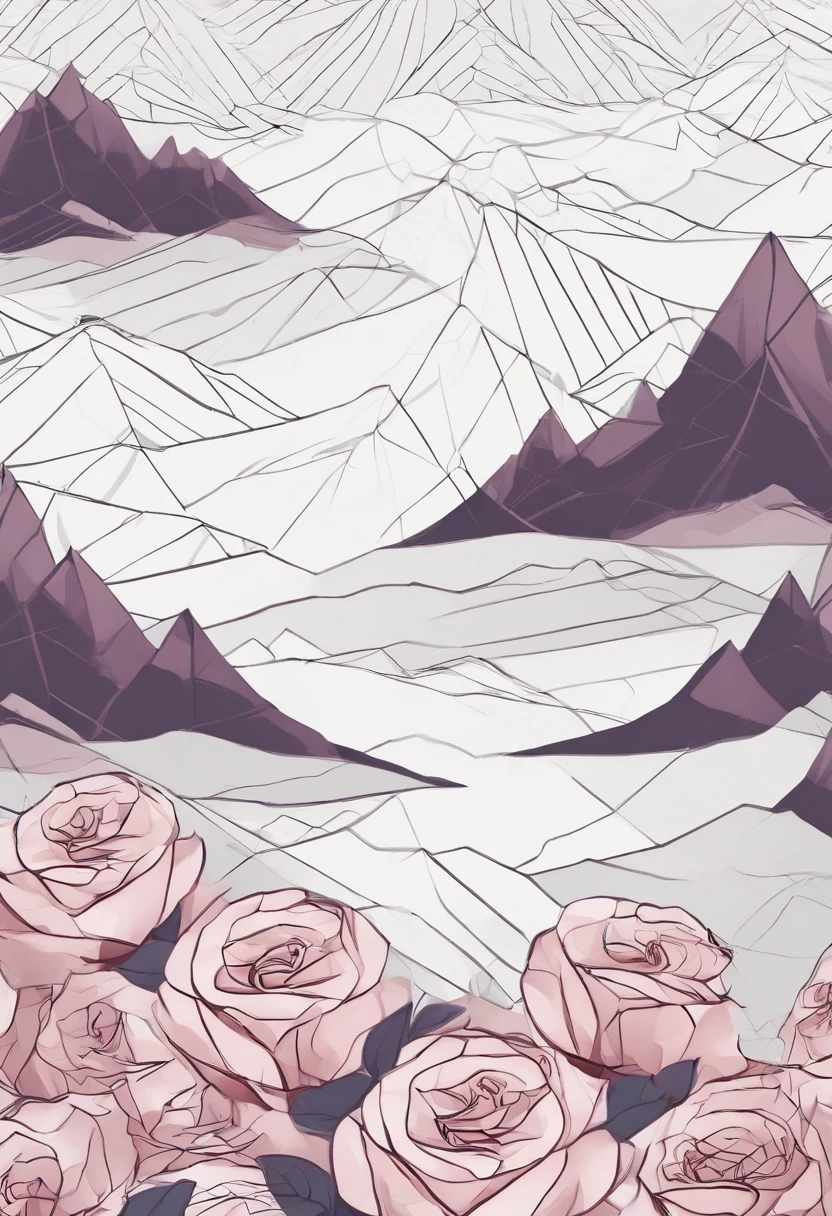 Mountain minimalist background, Drawing is simple, Drawn,Rose flowers,geometric figure,Flattening,Thorn vine