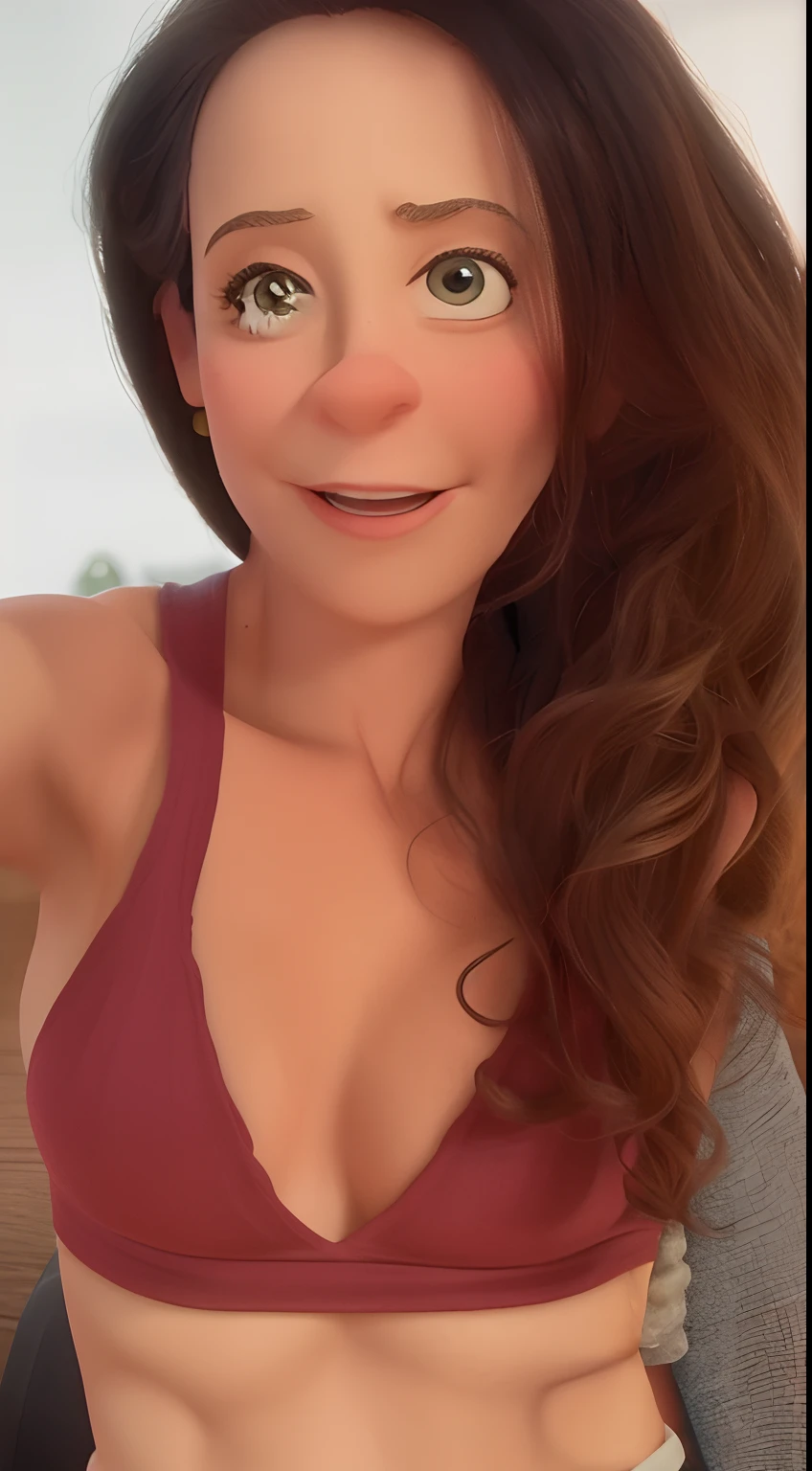 uma mulher com corpo magro e tonificado , 40 anos no estilo disney pixar alta qualidade, melhor qualidade