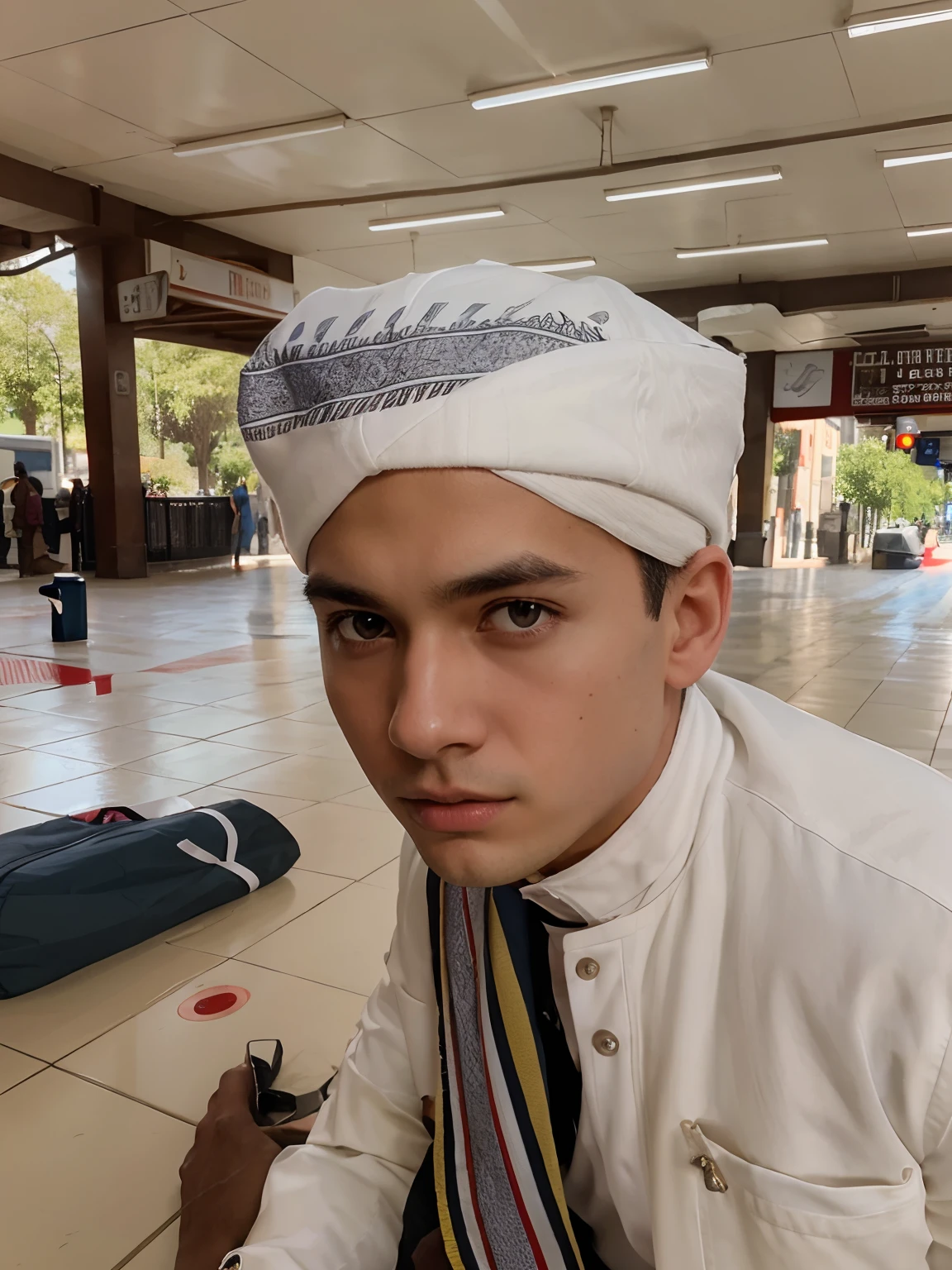 A handsome boy, frontal, worried, white sports coat, short black hair, on the street, super high detail, high real, 4K, chiaroscuro, super detail,