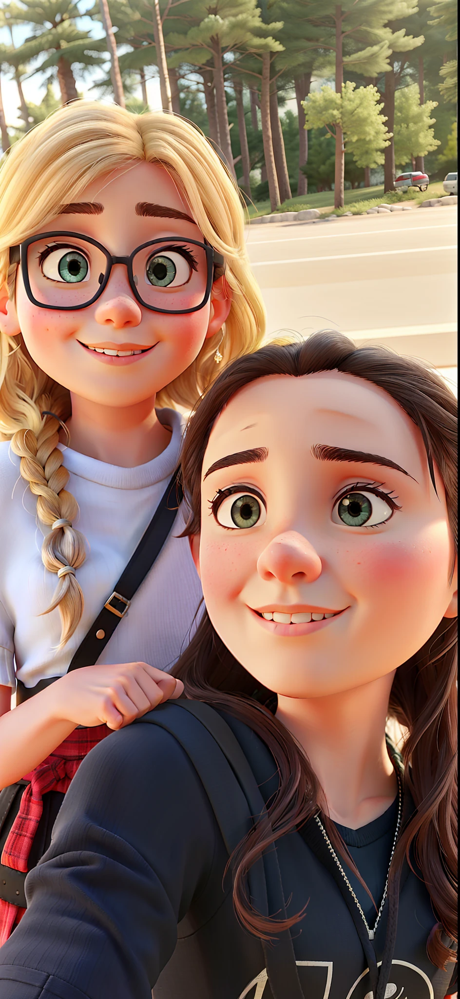 Girl taking self with her mom