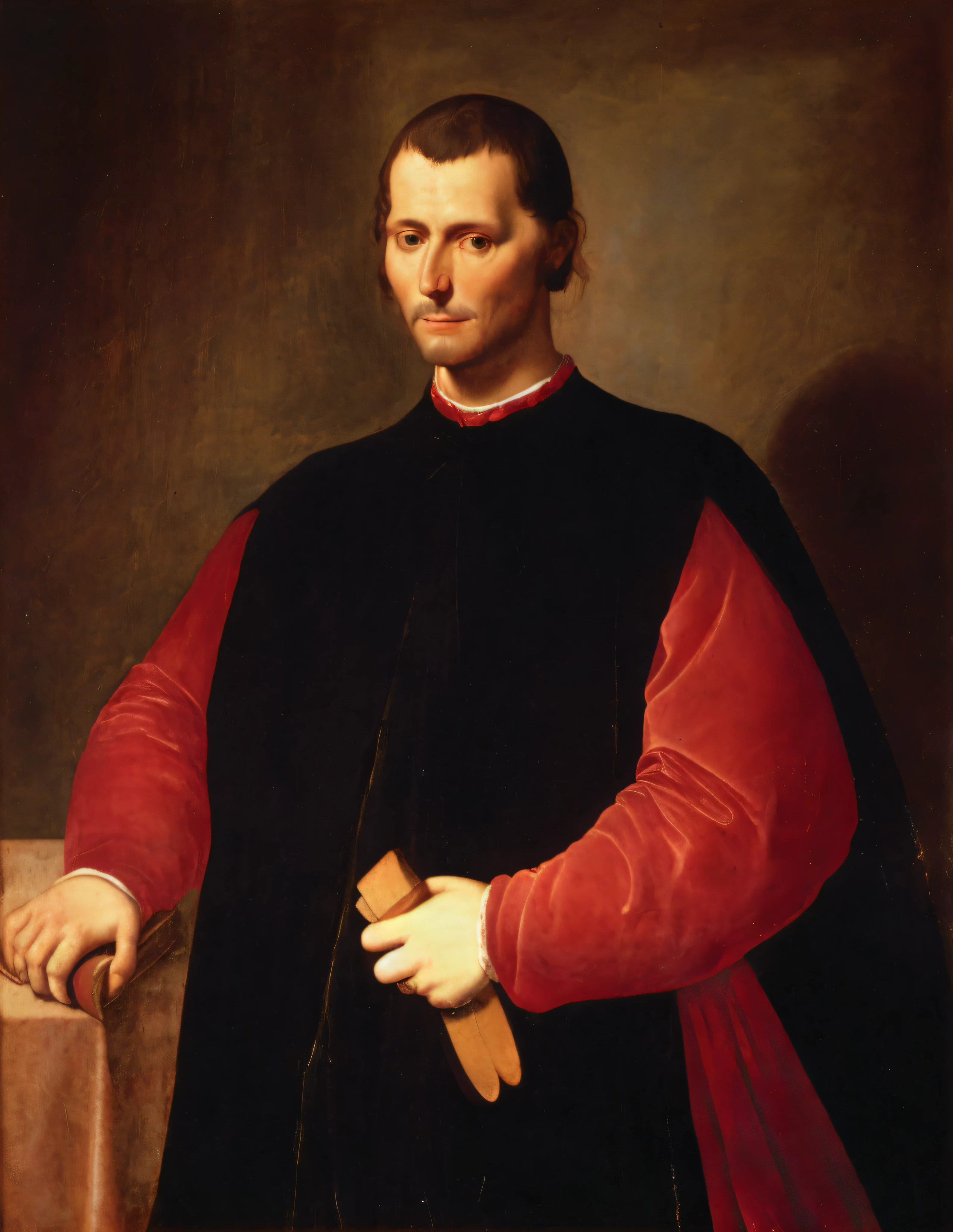 Homem com uma roupa vermelha e preta ,Nicolau Maquiavel, Machiavellian, renascentista do homem,melhor qualidade, obra prima, realista,Niccolò Machiavelli was a philosopher, historiador, poeta, diplomat and musician of Florentine origin of the Renaissance. He is recognized as the founder of modern political thought and science, for the fact that he wrote about the state and government as they really are, and not as they should be.