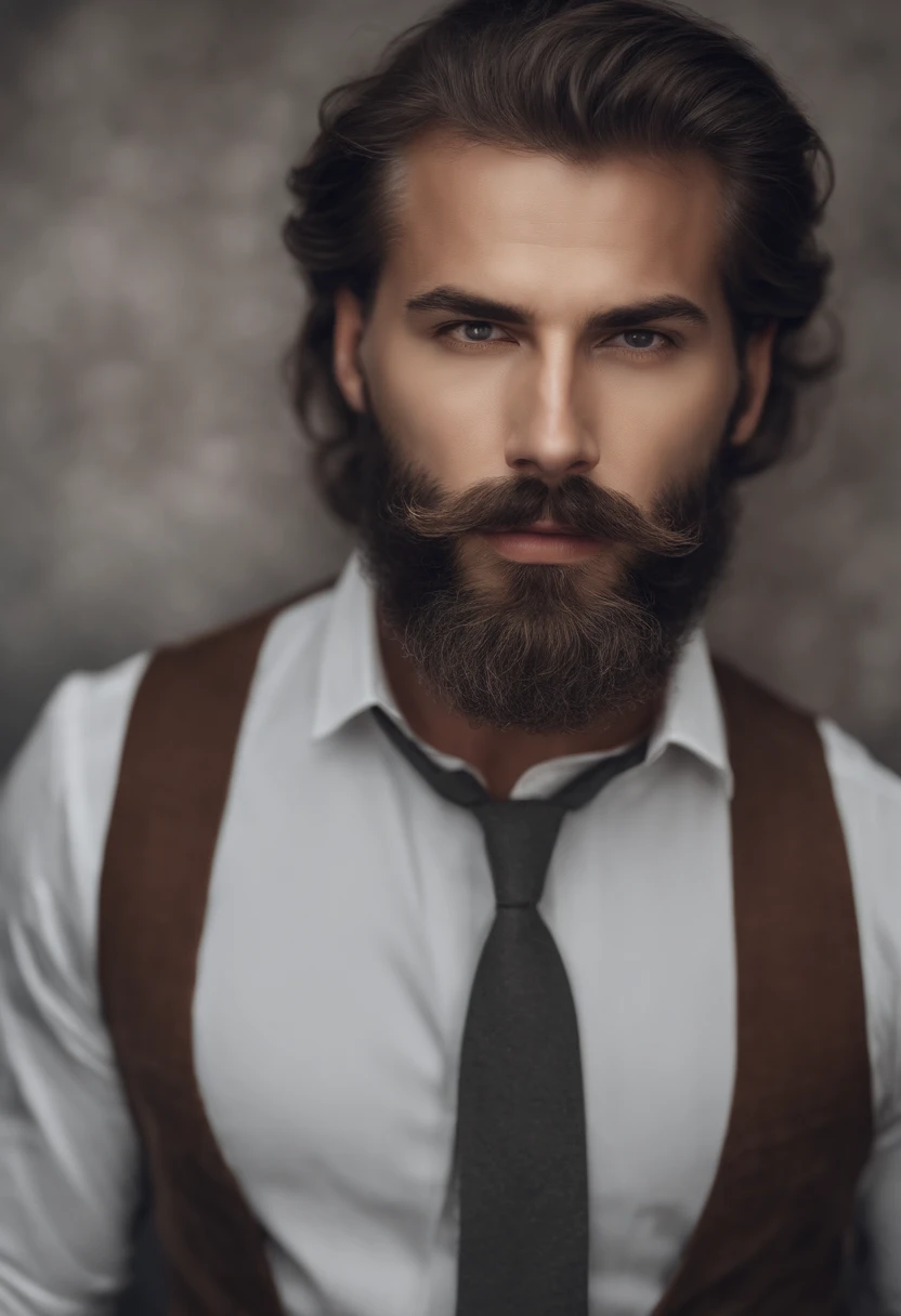 Homme avec barbe et moustache en chemise blanche, Best quality,4K,8k,Very attractive man with beard, well-groomed facial hair, joli, Breathtaking, Realstic, Ultra-realistic image, moustache naturelle, old male,soft portrait shot 8 k, Very detailed portrait, thick mustache, Hyper-realistic style, barbe mince, poils courts du visage, Bartstoppeln, joli, face detailed, ultra realistic portrait, cheveux gris,elegant suit, ouvrir bouche,