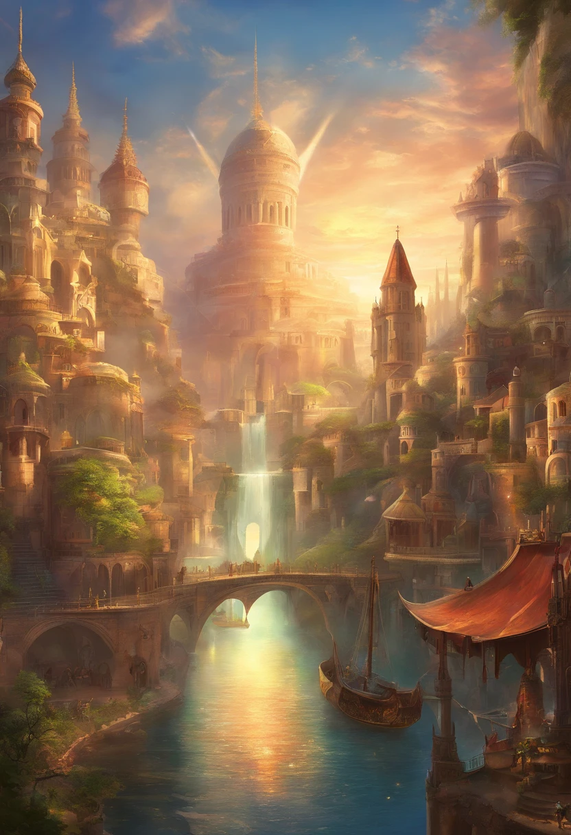 sidon style, city of progress, futuristic city, utopian world, shiny amazing colors, prosperous buildings, luxury clothes and architectural design, luxurious architecture, utopian future, highly detailed HDR, perfect, stunning progressive architecture, perfect world, reflective surfaces, underground scattering, perfect building, beyond imagination, 8K, global illumination, wide angle, divine rays, dream world