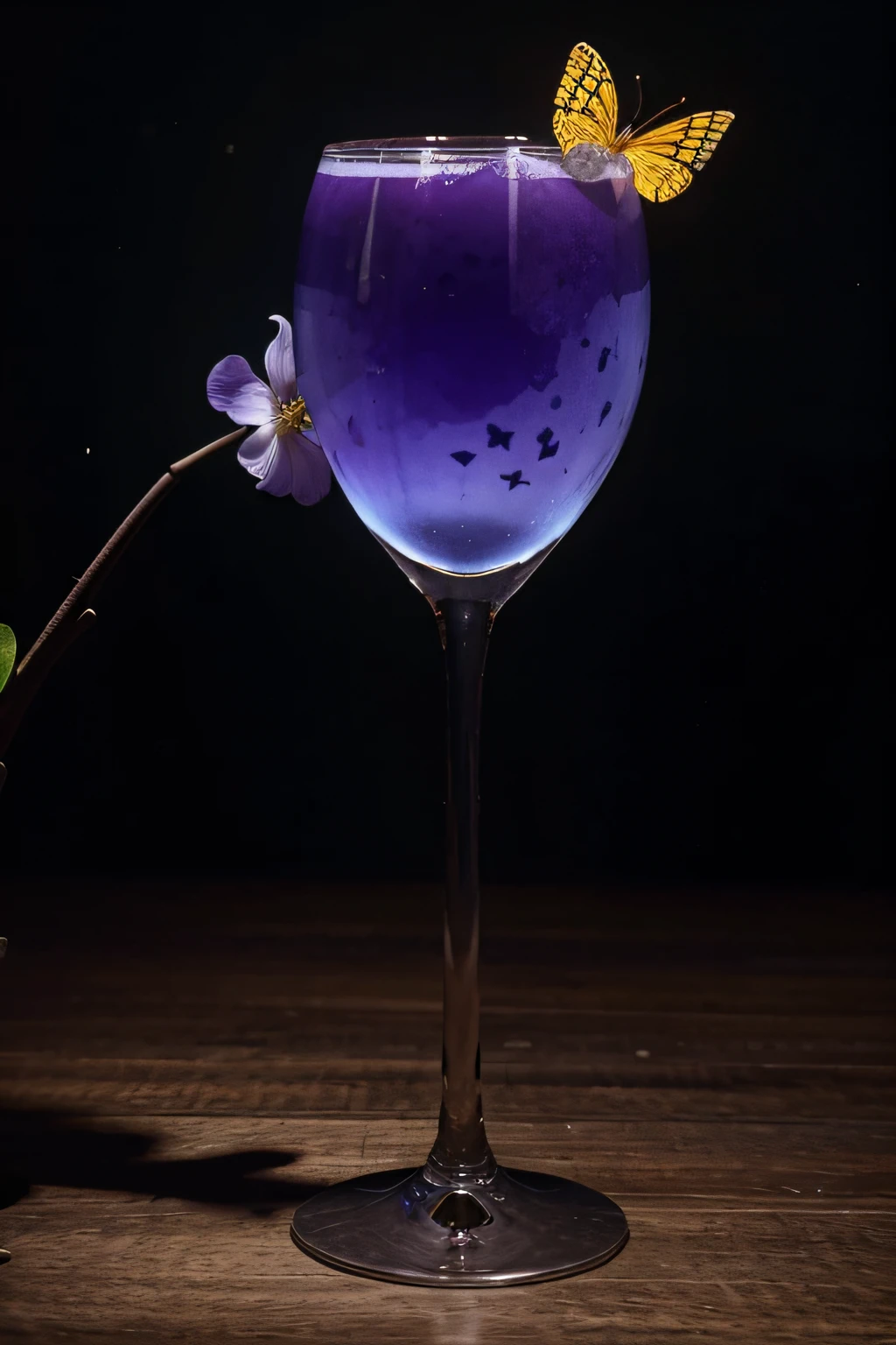 Help me design a goblet，It is filled with sphenoid sinus flowers，Don't have liquids，Just the butterfly pea flower plant