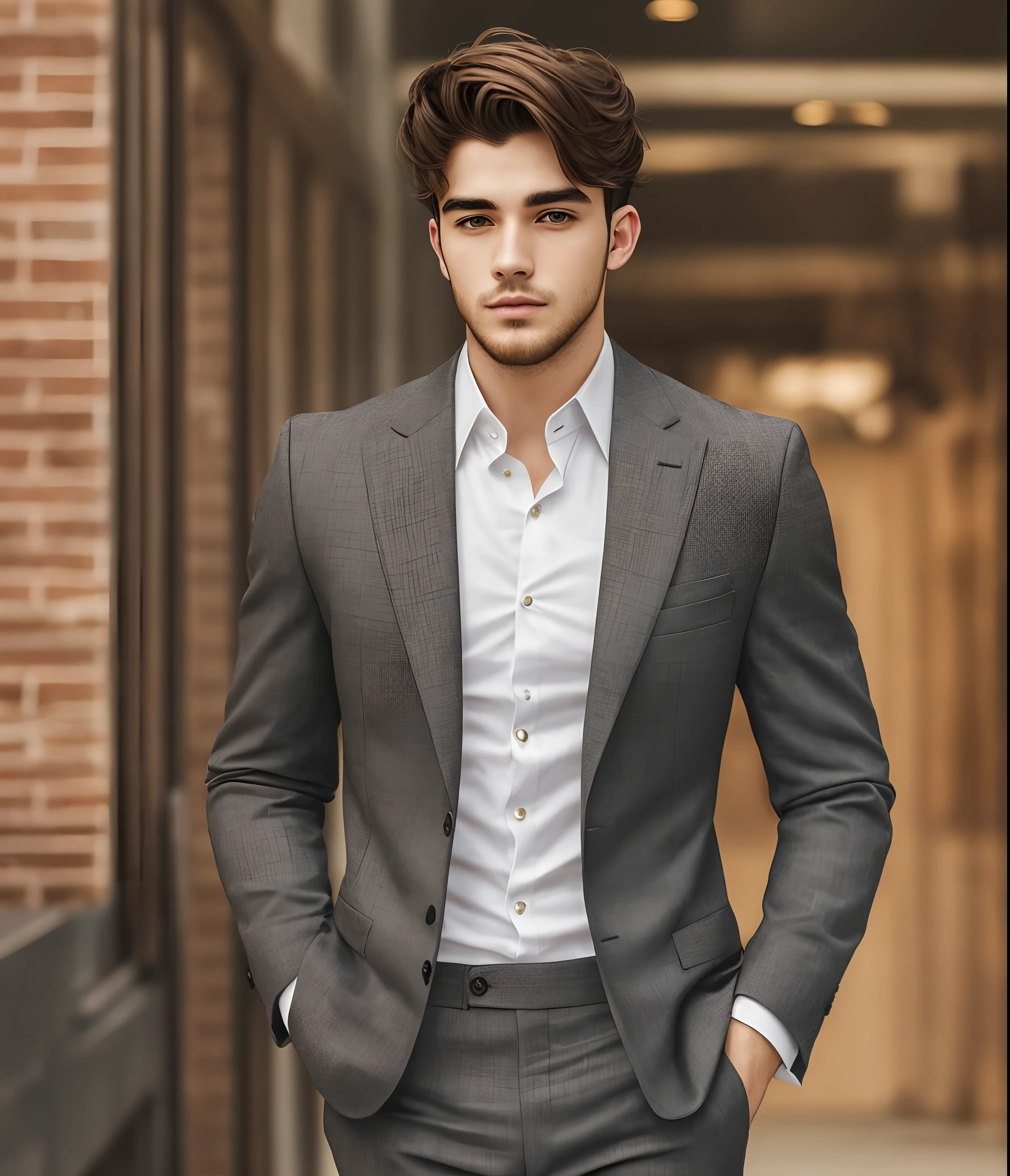 Attractive 25 year old man wearing black suit a little beard , handsome male --auto --s2