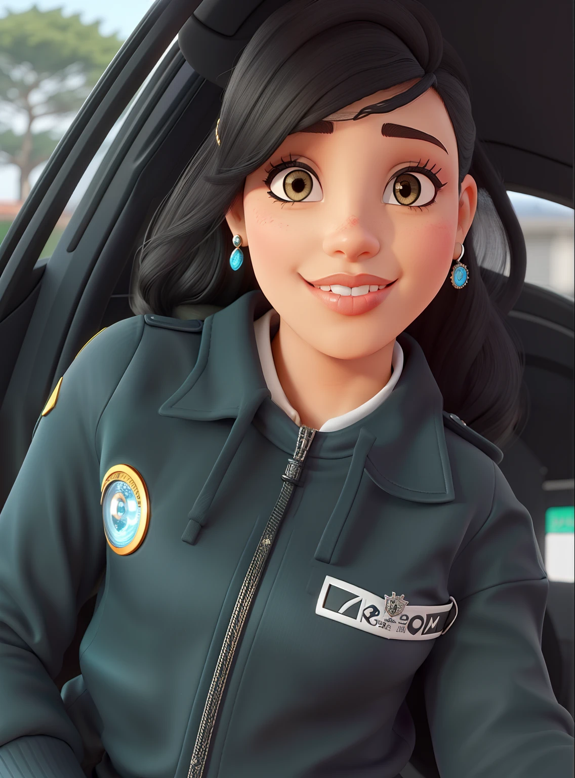 screenshot of my hero academia Girl with brown hair with blue and long, with one blue eye and one green phosphorescent eye and has a bored expression, lleva puesto el uniforme de la UA y de fondo tiene una clase escolar de la UA y seta sentada en una mesa