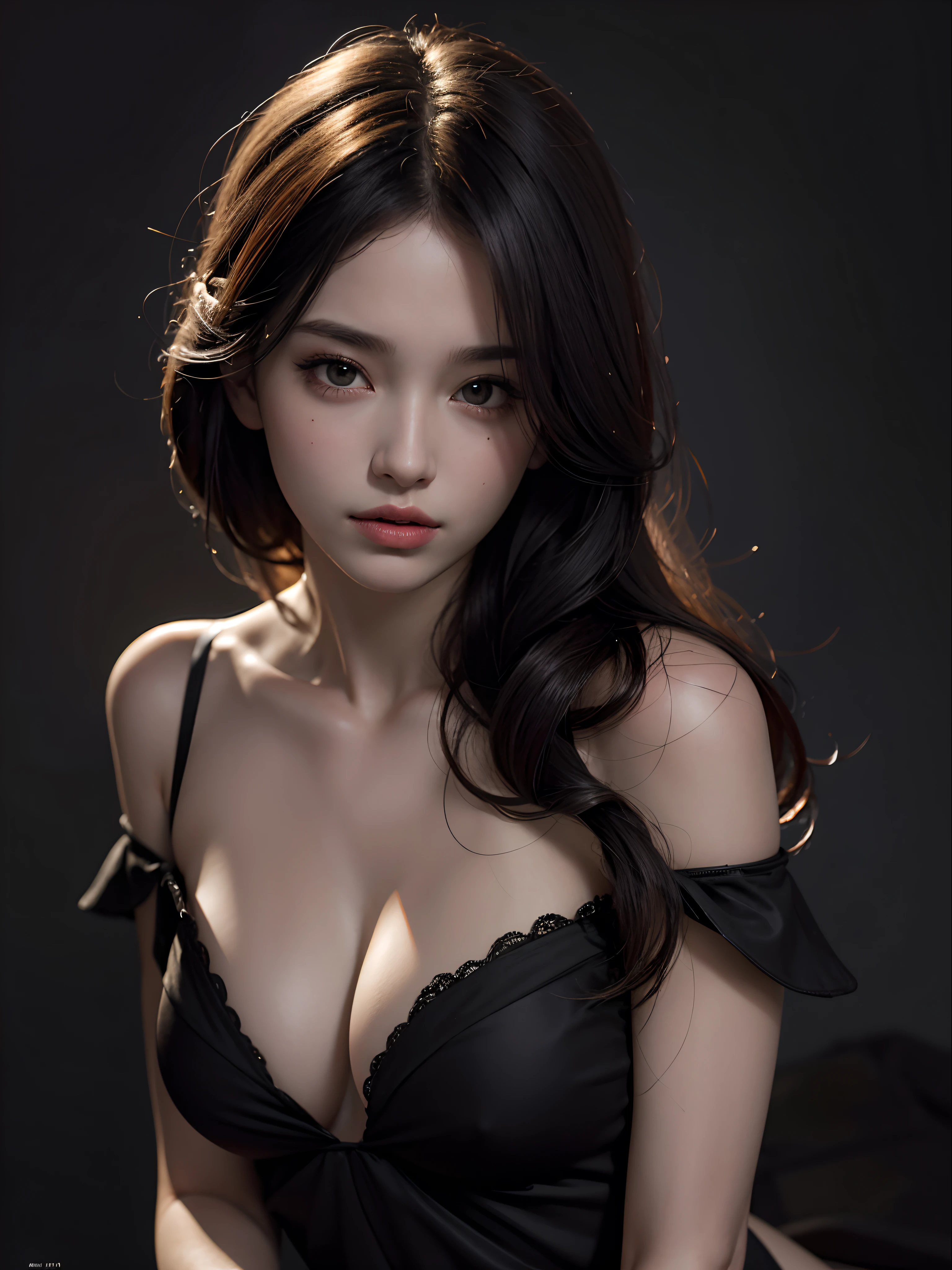 Best quality, masterpiece, ultra high res, (photorealistic:1.4), raw photo, 1girl, offshoulder, in the dark, deep shadow