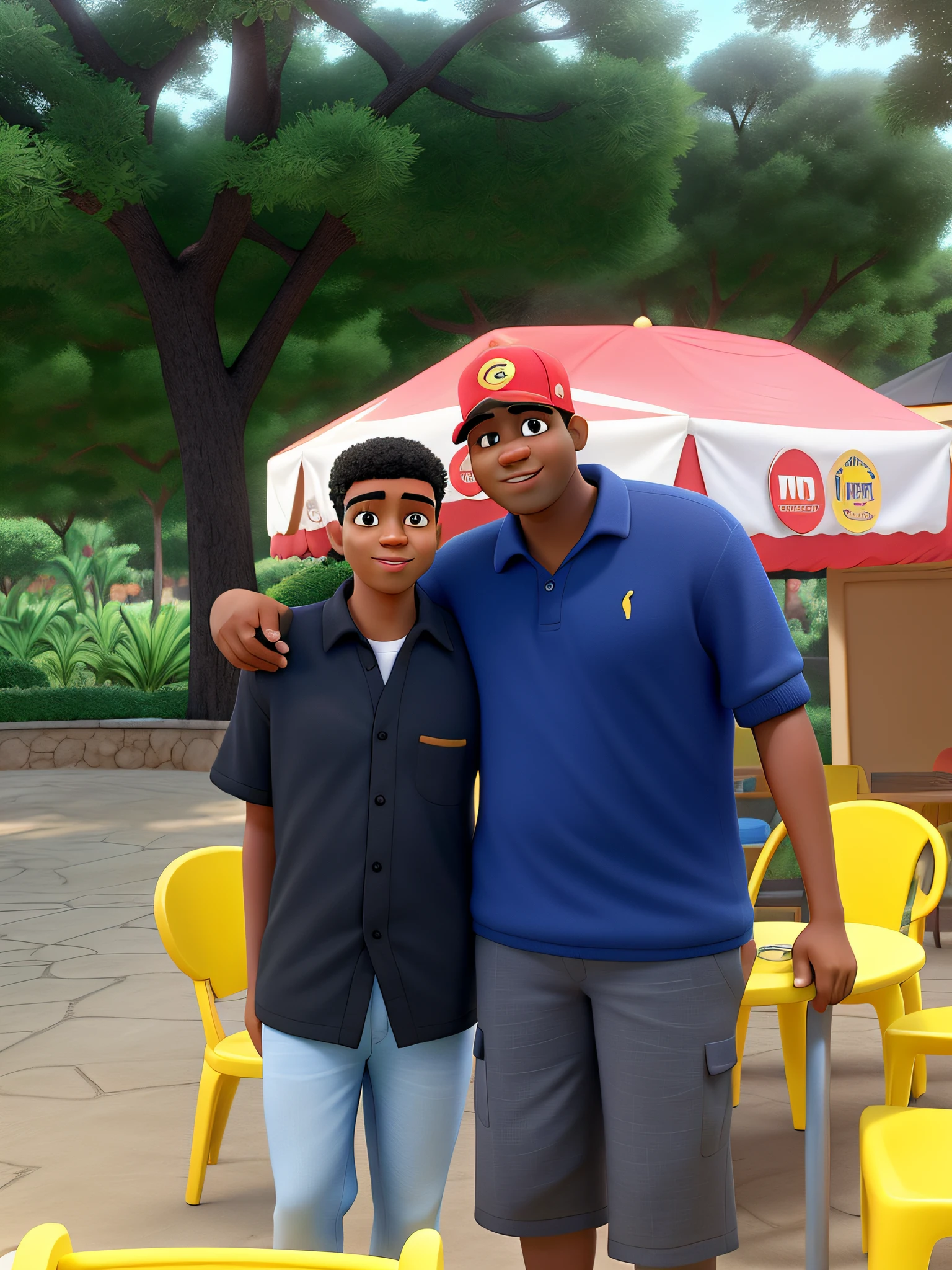 o tio e seu sobrinho negros em um clube de capo estilo disney pixar, alta qualidade,
melhor qualidade