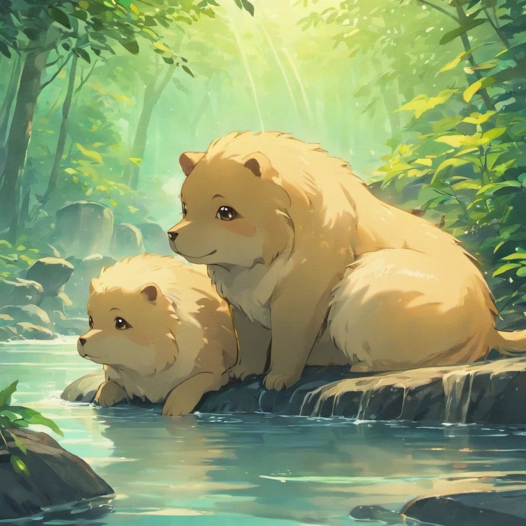 (best quality,highres,ultra-detailed),(realistic,photorealistic:1.37) many capybaras,hot spring,nature,playful,water splashes,relaxing,beautiful surroundings,curious eyes,splashing water,steamy atmosphere,wet fur,vivid colors,animal kingdom,wildlife,natural habitat,social interaction,multiple capybaras,joyful moments,warm water,comfortable environment,refreshing,harmony with nature,peaceful,scenic view,sunshine filtering through trees,green foliage,serene atmosphere,wet environment,wet rocks,gentle movement,fun-loving,whiskers,paws,fluffy babies,snuggled together,inquisitive expressions,furry bodies,enjoying each other's company.