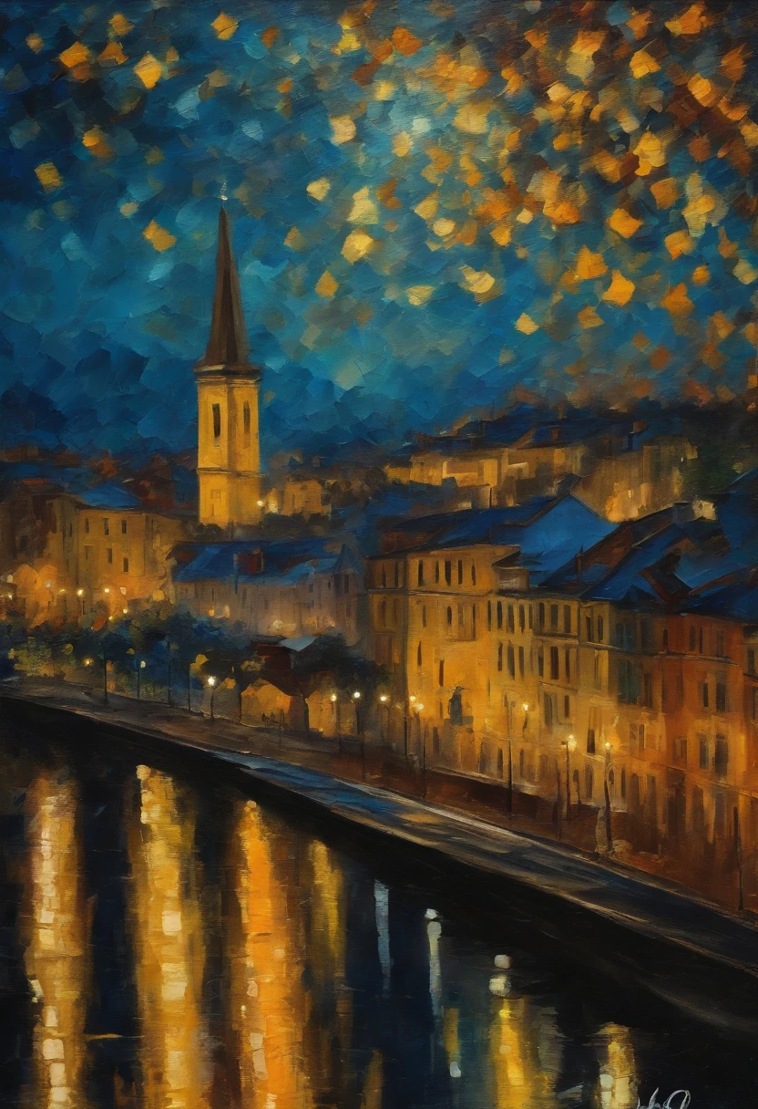 Imagine uma paisagem noturna vibrante e inspiradora, Similar to the famous painting "Noite Estrelada" de Vincent van Gogh. No entanto, In this unique scene, The scenery turns into an imaginary dream city. The stars shine brightly in the sky, forming magical constellations that illuminate the city with their brilliant colors. The city is made up of fantastic buildings, torres espiraladas e pontes suspensas, todos refletidos em um rio que flui calmamente. A lua, maior do que o normal, banha a paisagem com uma luz azul prateada.
Artistic style:
Keep the art style similar to that of van Gogh, with bold brushstrokes and expressive strokes. Use cores intensas, como azuis, amarelos e roxos, para criar uma atmosfera vibrante. No entanto, Add touches of magical, ethereal colors to add a unique touch to the scene.
Elementos Distintos:
Paint fictional constellations that form symbolic figures related to dreams and imagination.
Add extraordinary detail to buildings, como esculturas intrincadas e jardins suspensos.
Add magical characters or creatures that roam the streets of the city of dreams.