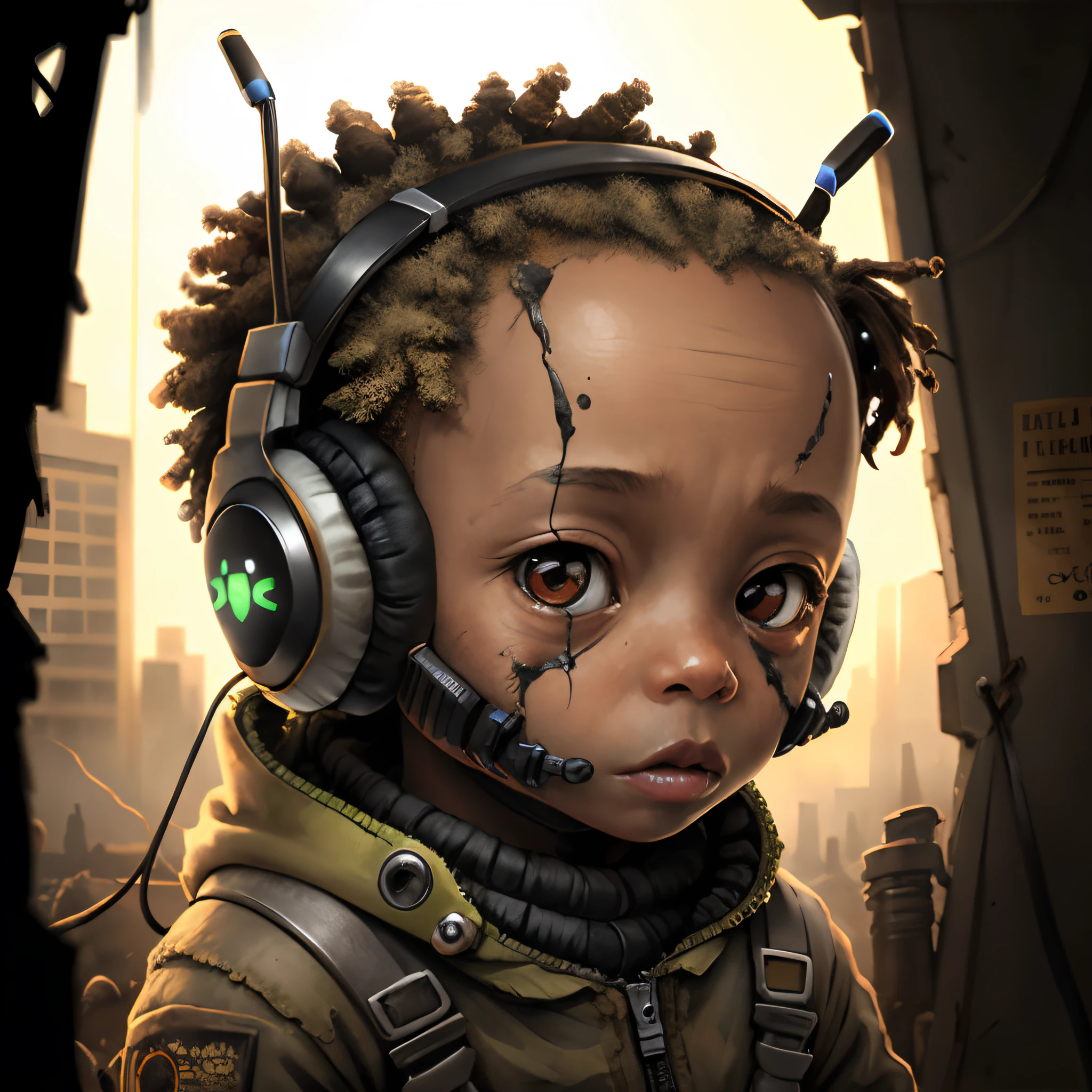 Insect robot with post apocalyptic headphones