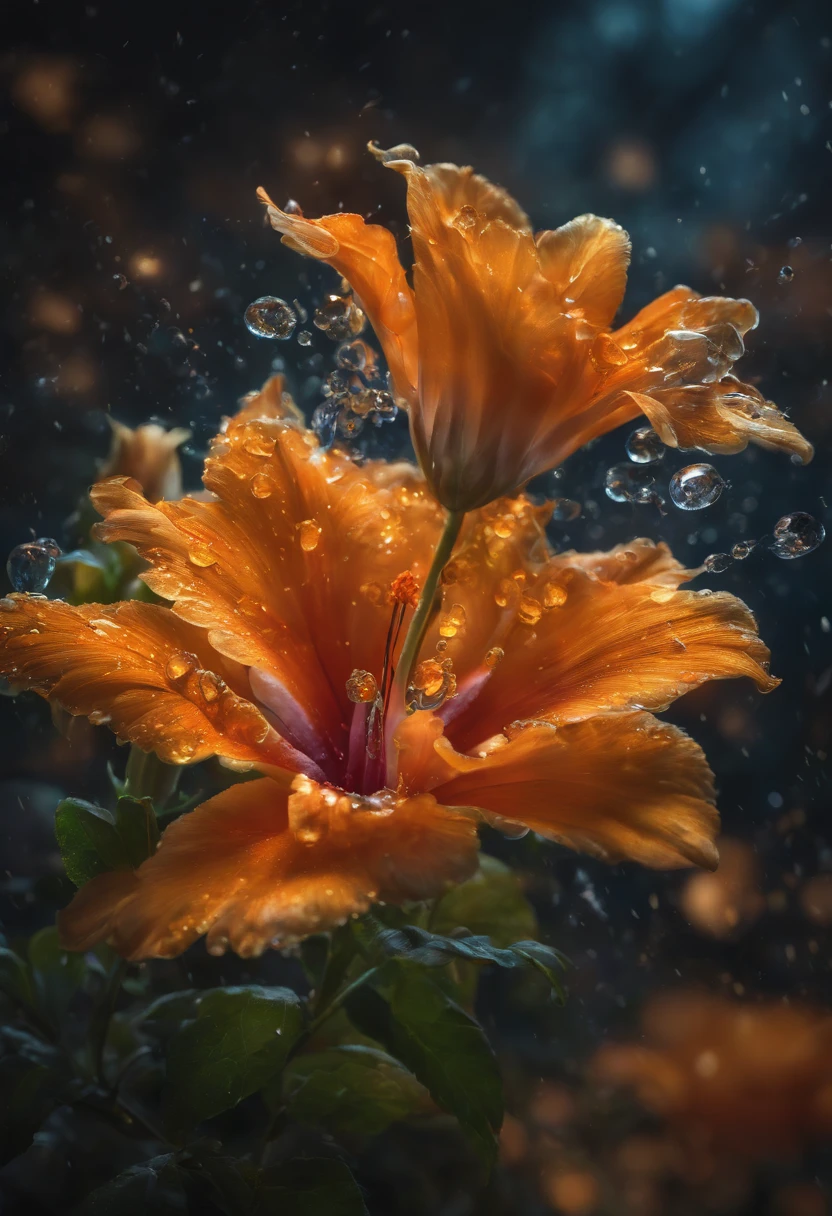 Magical Fantastic Flowers, Liquid Structure, Flying Petals, Sparks, Lightning, Splash, Portrait Photography, Fantasy Background, Intricate Patterns, Ultra Detailed, Luminous, Radiance, Ultra Realism, Complex Details, Intricate Details, 16k, HDR, High Quality, Trending On Artstation, Sharp Focus, Studio Photo, Intricate Details, Highly Detailed, By Greg Rutkowski