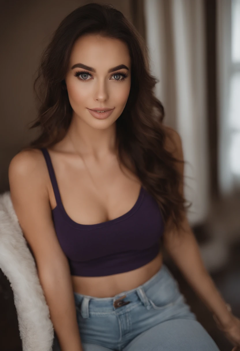 Arafed woman with tank top and matching leggings, fille sexy aux yeux bruns, Portrait Sophie Mudd, cheveux bruns et grands yeux, selfie of a young woman, Yeux de chambre, Violet Myers, sans maquillage, maquillage naturel, from the front to look at the camera, Visage avec Artgram, Maquillage subtil, Superbe photo du corps entier, dans la chambre, cul sexy, fesses mignonnes