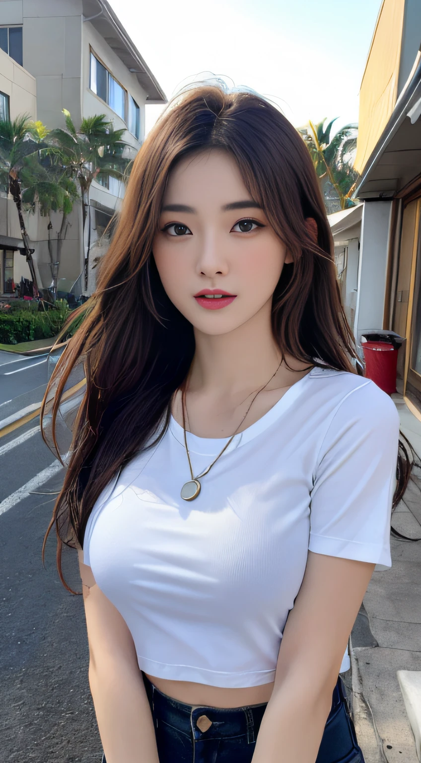 ((Best quality, 8k, Masterpiece :1.3)), sensual woman, 1girl, (firm body, slender figure :1.2), dark brown hair, (outdoor, henley shirt :1.1), ultra-detailed face, detailed lips, detailed eyes, double eyelid