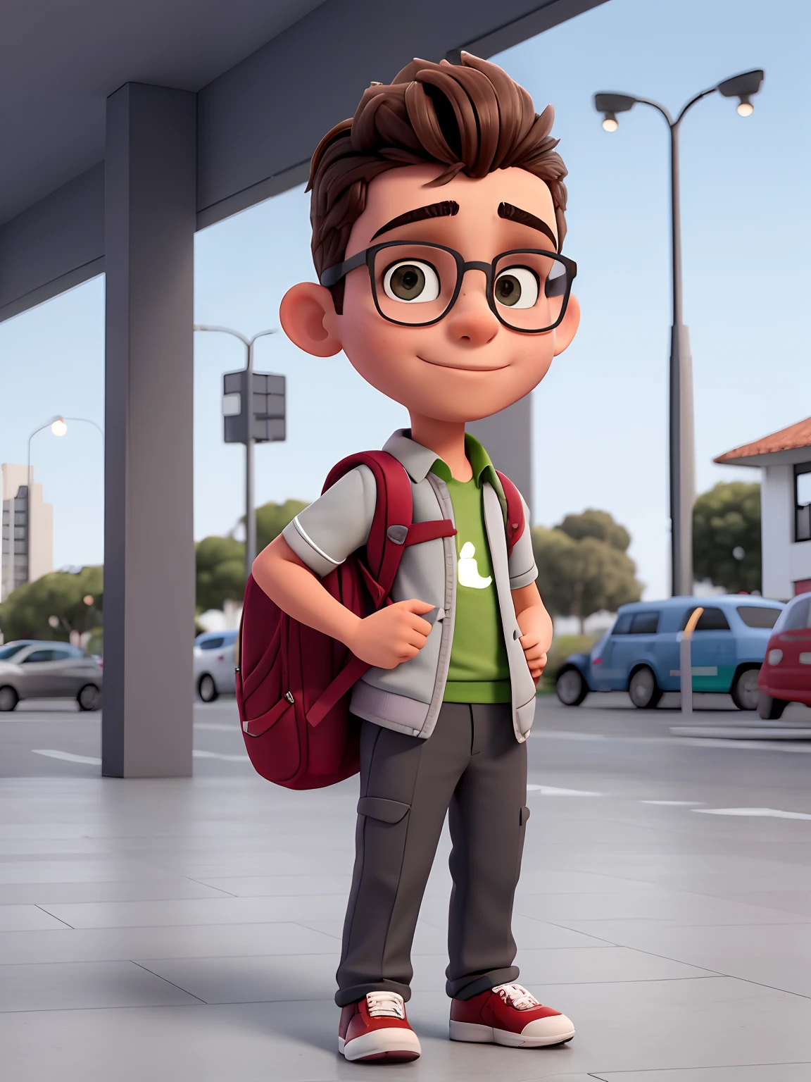 Boy with glasses and backpack standing on sidewalk, vestindo uniforme de futebol escolar, mateus 9 5, vencedor do concurso de drible, tirado no iphone 1 3 pro, Foto do perfil, Reyyan, Andreas, edu souza, Captured not iPhone, Directed by: CeFerí Olivé, CR3, tirado no iPhone 14 Pro alta qualidade