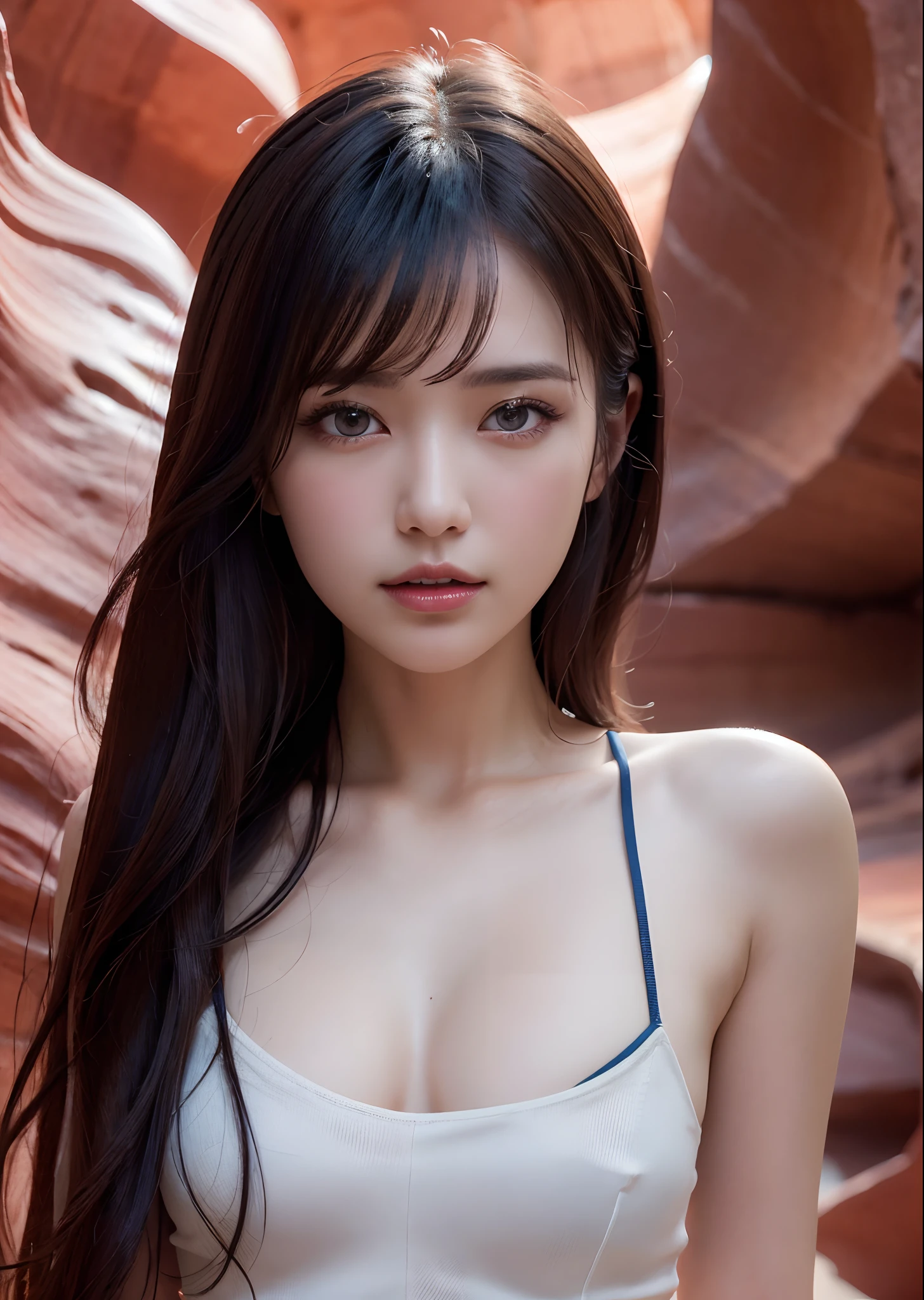 NSFW,(cammel toe),(Best Quality:1.2), female dog,(Female genitals:1.1),in 8K, Raw photo, (Dark blue eyes :1.1), full body Esbian,Beautiful sexual woman, Aura with a sense of transparency,face lights, profetional lighting, Cinematic lighting, At Antelope Canyon