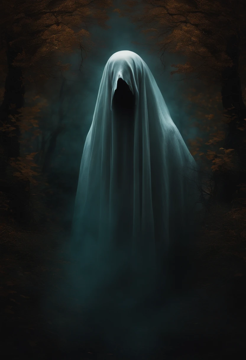 Halloween-themed photo of a ghost with a hollow face, evoking a sense of dark fantasy