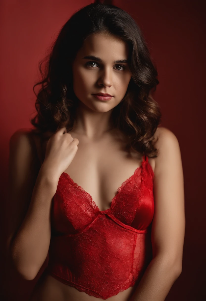 preteen, ((())), (((red lingerie))), UHD, retina, masterpiece, anatomically correct, ccurate, textured skin, super detail, high details, high quality, 16k, highres, award winning, nsw, (((small perfect tits)))