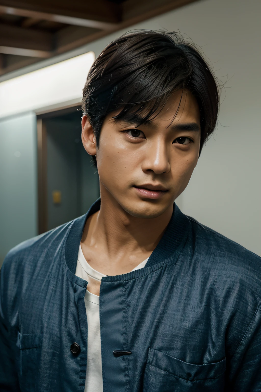 man asian, coreano, Parque seo-joon, Jun-ho, Parque Bo-chiclete, Kim So-Hyun, cabelo cortado, 30 anos, Forte e elegante, usando terno caro na cor azul escuro, relogio de pulso caro. atraente, inteligente, Fotos digitais, Pintura digital, rosto bonito, homem forte