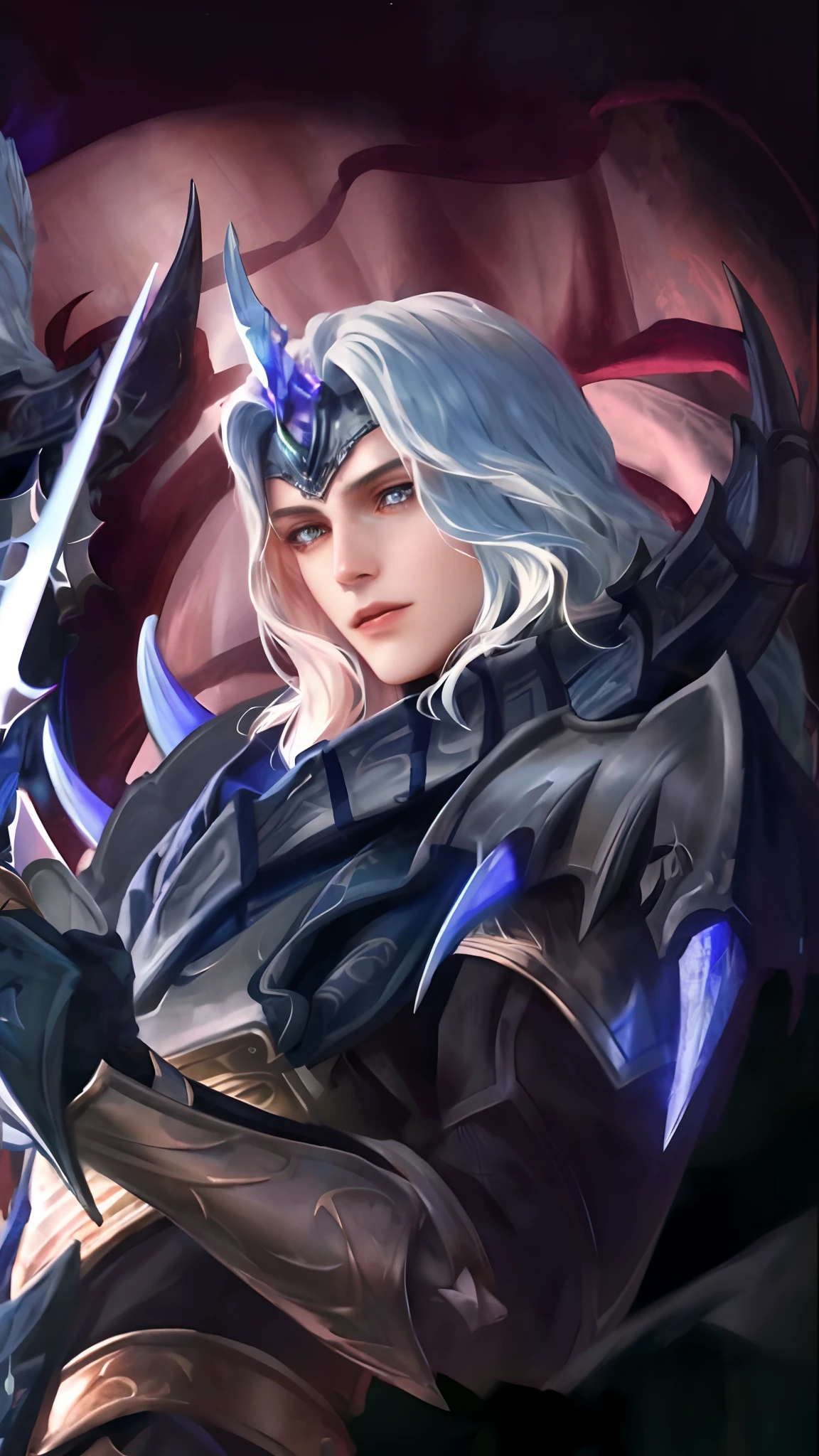 (Absurdres, Intricate Details, Masterpiece, Best Quality, High Resolution, 8k), 1 male, thin, young, aged up, masked, finely detailed eyes and face, auburn low-fade hair, amber eyes, portrait, looking at viewer, solo, half shot, detailed background, (light fantasy theme:1.1), focusing, mercenary, sunshine, floating scraps, color plate armor, divine aura, bright realistic lighting, marble castle, intense atmosphere, circlet, coat of arms, brazier, , Depth of Field, VFX.