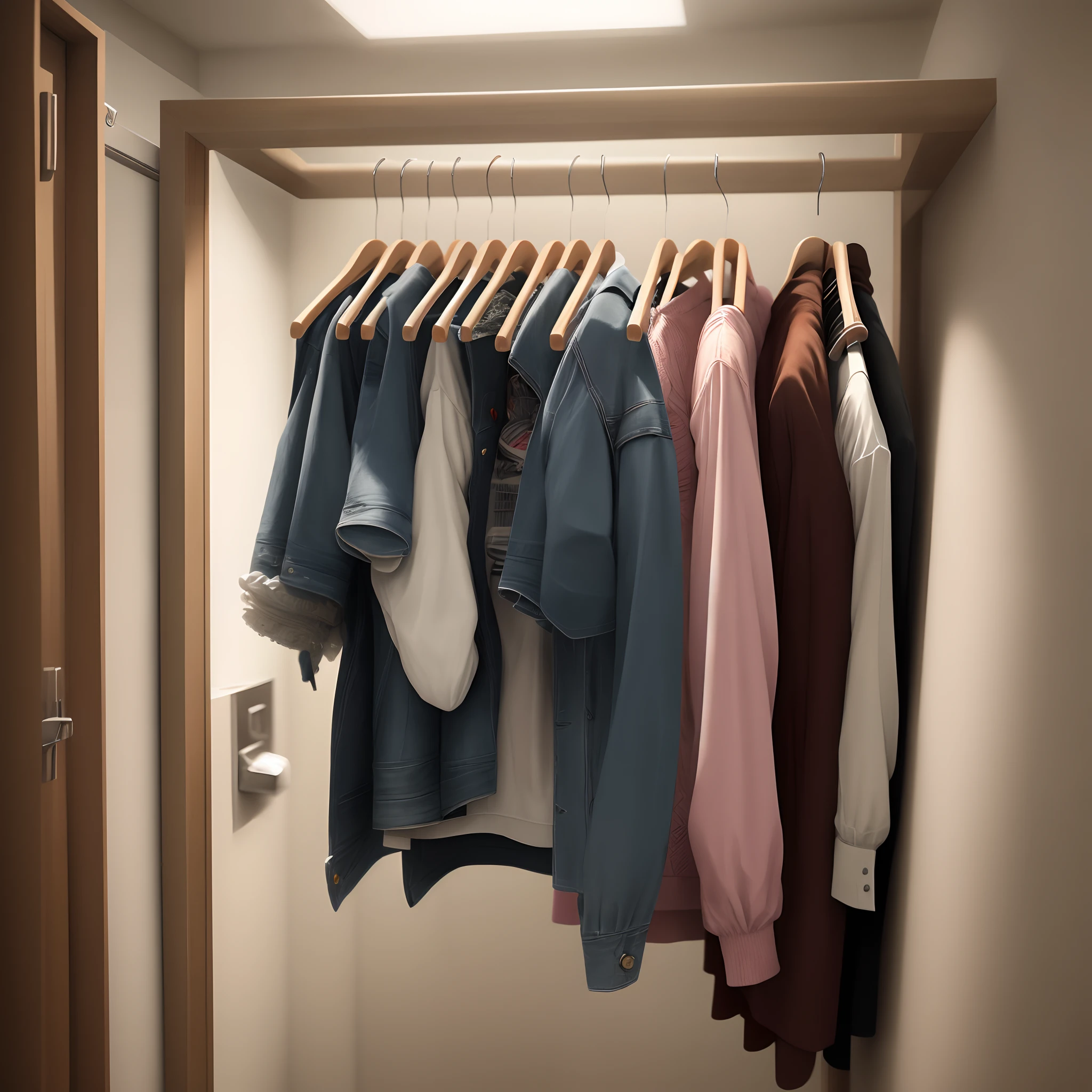 Can you create a picture with a vault slightly opened with clothes on a rack peeking out