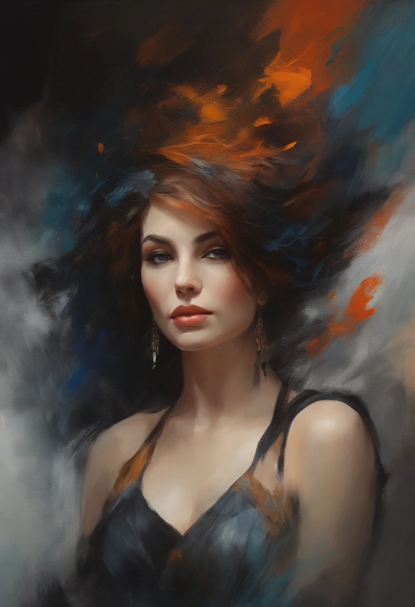 Female character, a penetrating look full of wisdom, final fantasy inspired character, abstract expressionism, Portrait Painting, Fine Art, A Level Art, cinematic, illustration