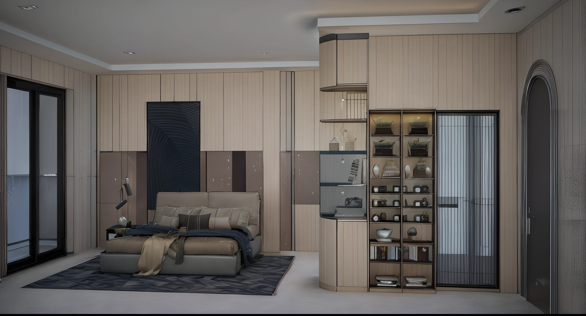 a rendering of a living room with a couch, chair, and a coffee table, furniture concept photo!!, concept eclectic, realistic concept, abstract concept, concept house, highly detailed interior, bed room, 3d concept, 3 d concept, architectural concept, 3d product, concept art. 8 k, with 3 d render, with 3d render