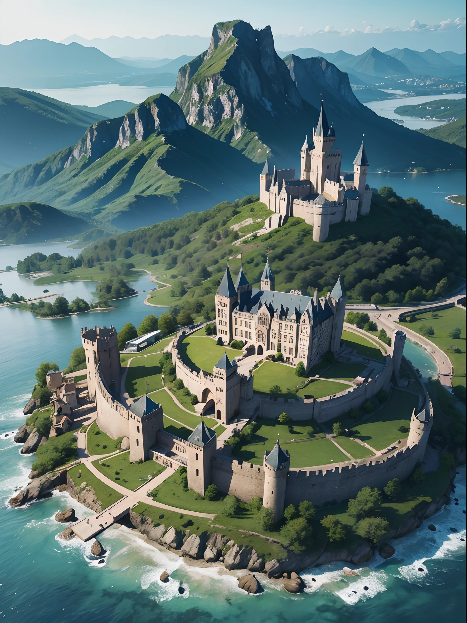 Illustrative image of a beautiful landscape with a castle in the background in the time of the Middle Ages