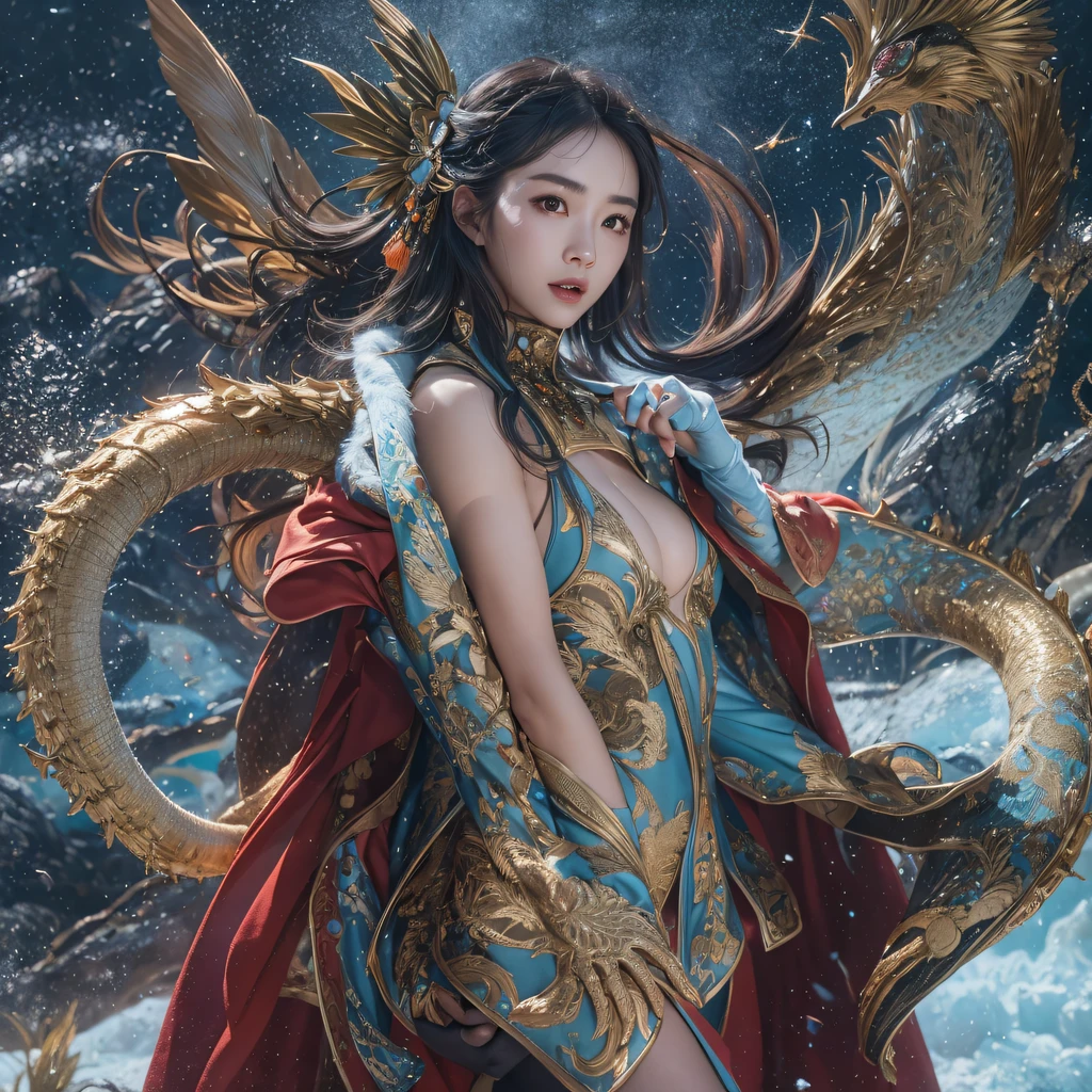 cinematic cgsociety,Fly the Nine-Tailed Light Blue Sky Division Flame Hairy Bear Star,Erotic,Torch Night Black Gold Orange Brocade Silk Snake Print Silk Pants,Rouge diamond tulle sheer lizard-patterned leggings,Fat woman flying in the snow in space,Front view,Pure transparency,Wear boxing gloves,Wear thick-rimmed reflective sunglasses with gold threads,Panorama ultra-wide angle,extremely happy,The texture of the real person is delicate,Strong visual impact,Hyper-detailing,Dream girl,Refined face,prettyeyes,Hair strands float in the air, Cherry model,Zhou Xiaotong,crystal-clear,Good sense of perspective,Light and shadow effects,16K smooth,Surface reflected light,,Tropical canyon battle scene、Chinese big breasts、Quaint、three kingdom、ember、100 people、Telephoto vista(CG)、Intense CG battles、high detal、masuter piece、NSFW,Multi-layered long-sleeved gauze garment,Quick-drying vest,Linen sweater,Crocodile skin cape,golden shoulder pads, Silver hammer pattern cape, Burgundy body hair,Water vapor female spy,Shower buttocks green fruit milk jelly flat chest,Pine silk fish net knee brace space dance,Hexagonal prism,Put on a pineapple knife sprinkled with gold,extremely happy,Border winter rain(Tropical canyon battle scene)((Scenes))(Extremely detailed Cg Unity 8K wallpaper,Masterpiece, Best quality, Ultra-detailed)He played Huang Yaoshi in the movie,