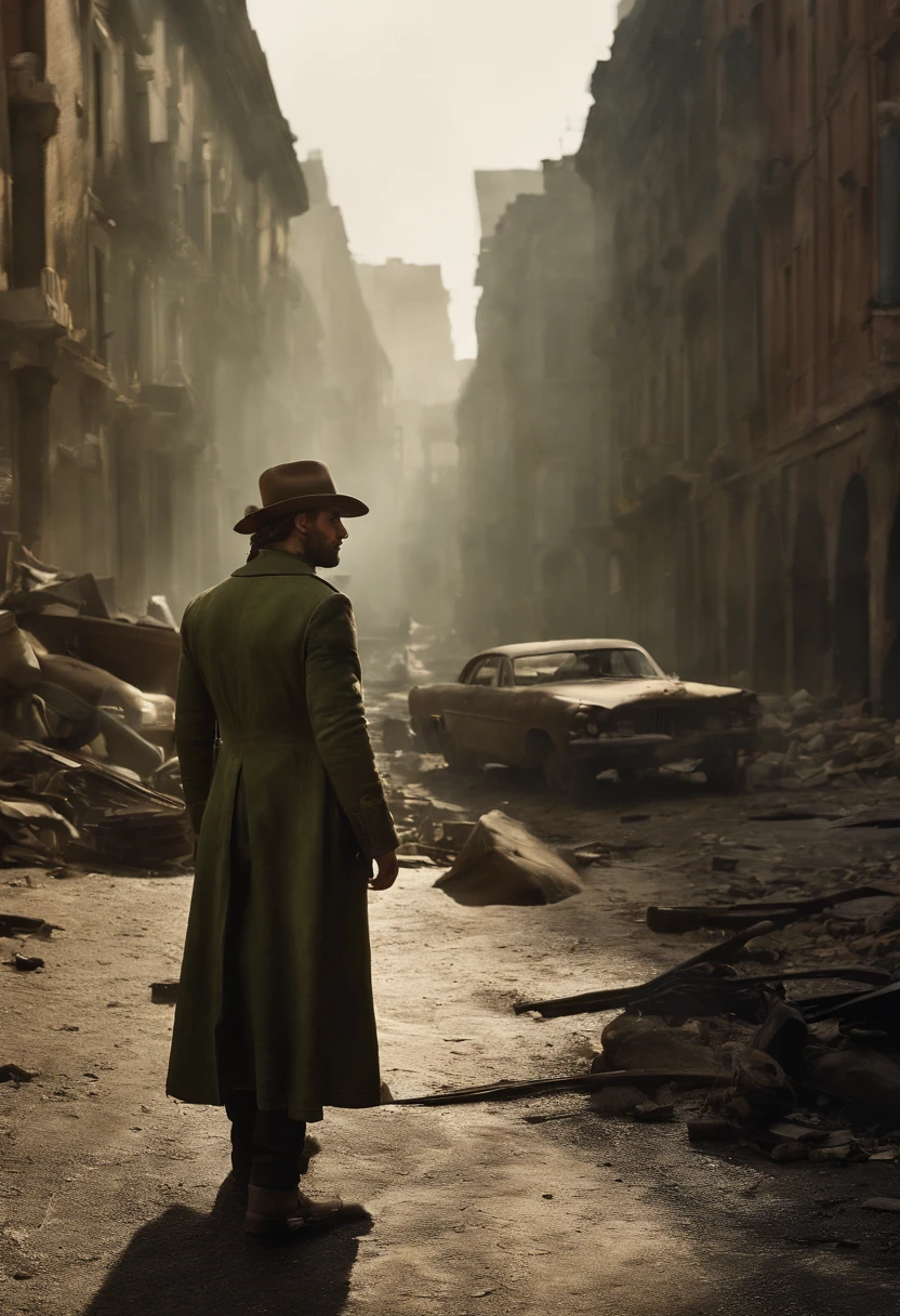Finn O'Connor, um jovem de quatorze anos, roamed the desolate streets of the post-apocalyptic city. Seus cabelos brancos, that flowed up to the waist, They were a living reminder of a world that no longer existed, with a single black strand standing out like a vestige of the past. Seu olhar verde, inquieto, He watched the wreckage that stretched everywhere.
