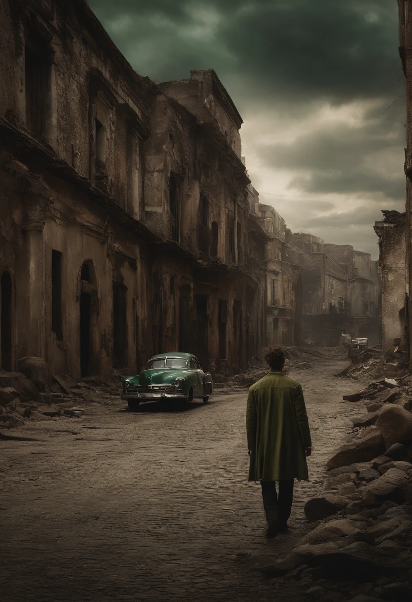 Finn O'Connor, um jovem de quatorze anos, roamed the desolate streets of the post-apocalyptic city. Seus cabelos brancos, that flowed up to the waist, They were a living reminder of a world that no longer existed, with a single black strand standing out like a vestige of the past. Seu olhar verde, inquieto, He watched the wreckage that stretched everywhere.