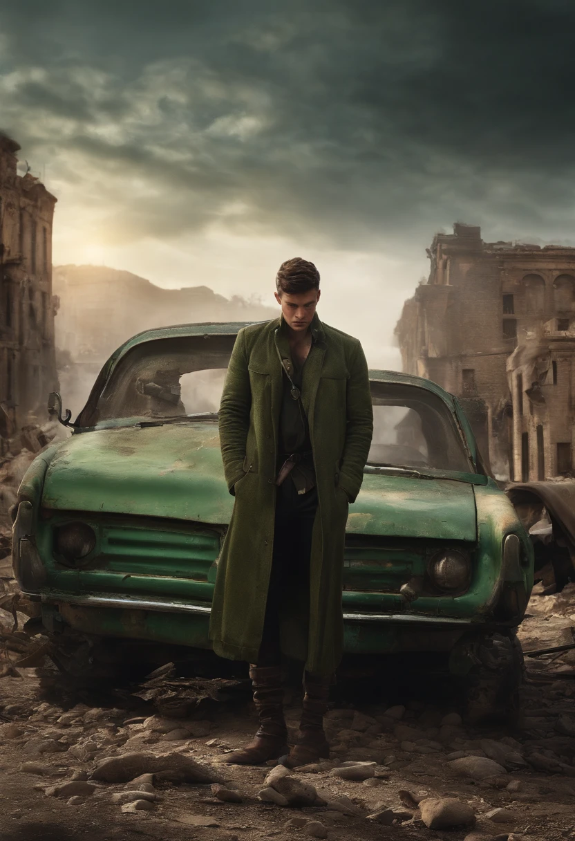Finn O'Connor, um jovem de quatorze anos, roamed the desolate streets of the post-apocalyptic city. Seus cabelos brancos, that flowed up to the waist, They were a living reminder of a world that no longer existed, with a single black strand standing out like a vestige of the past. Seu olhar verde, inquieto, He watched the wreckage that stretched everywhere.