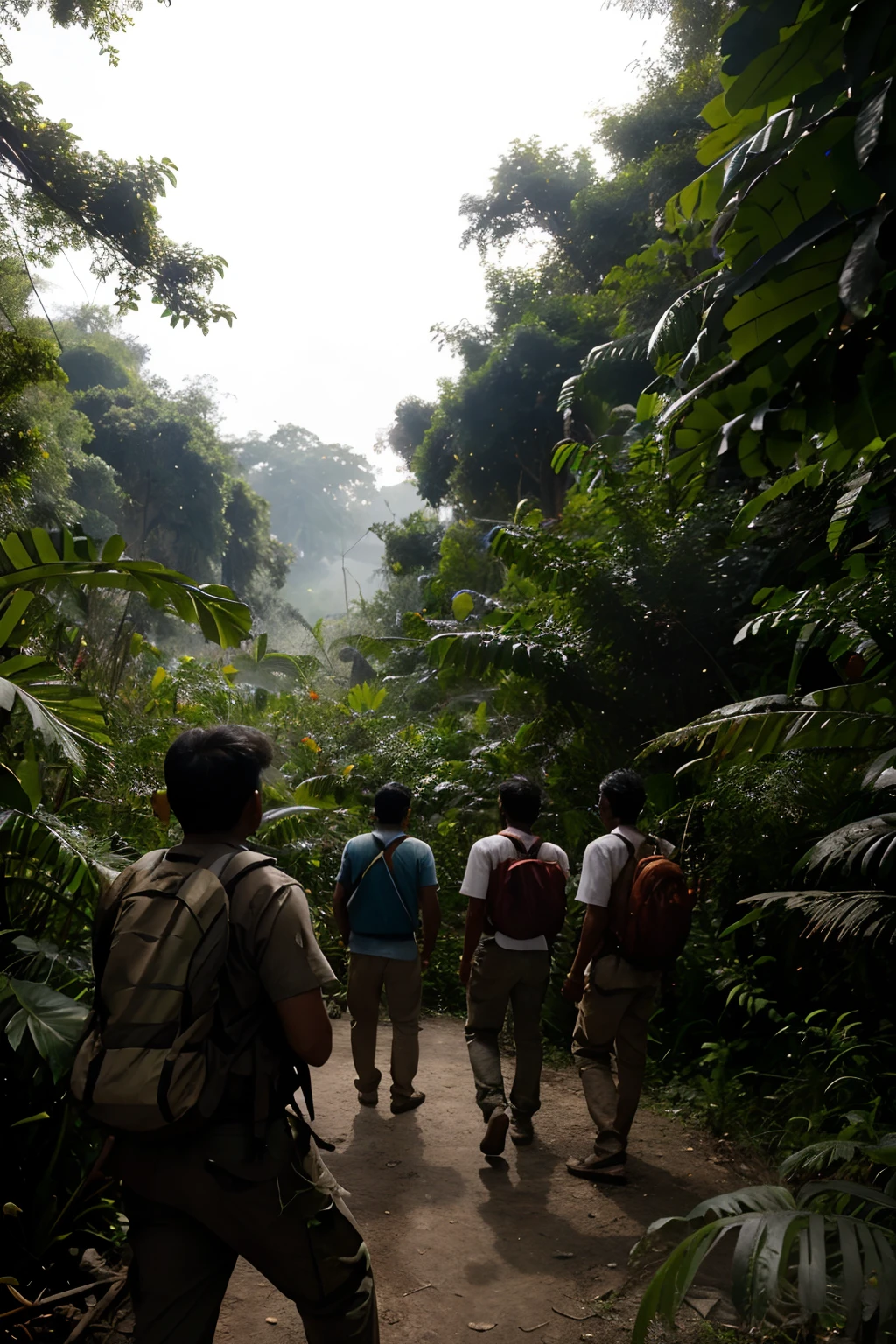 Group of Indians hunting a ghost in jungle