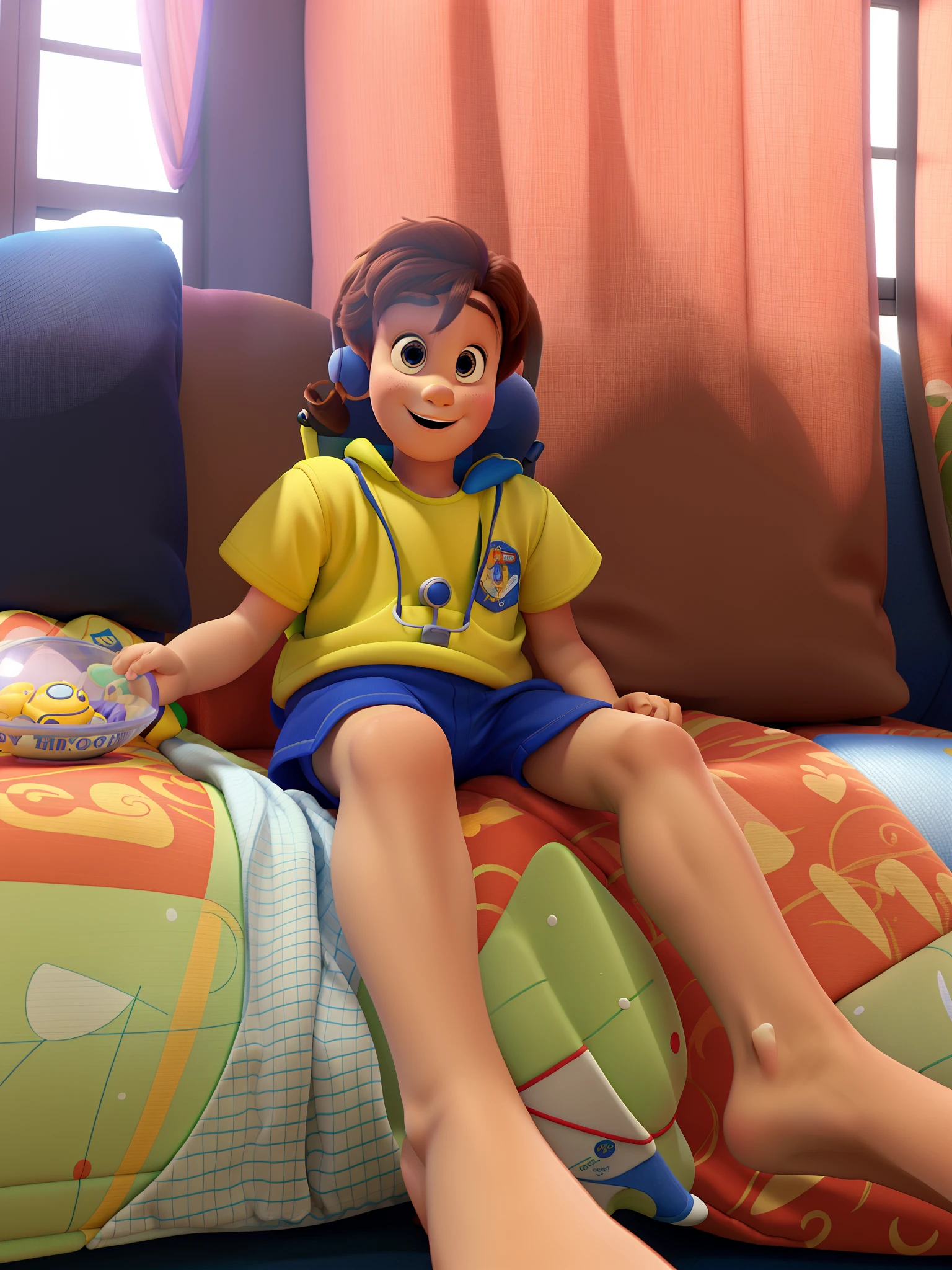 Child like buzz lightyear Disney pixar style sitting on sofa, alta qualidade, melhor qualidade