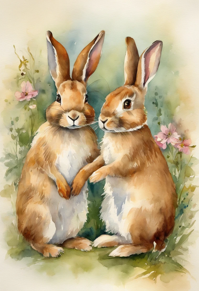 Vintage Watercolor rabbits