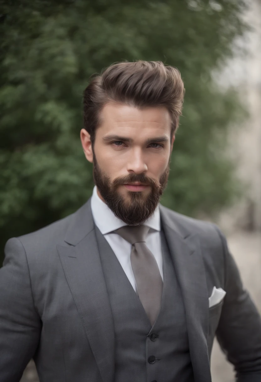 Magnifique homme en costume , Belle barbe , Executive Sexy Man, Terno donc, Front camera focus, Mode portrait, perfectly straight in front of the camera
