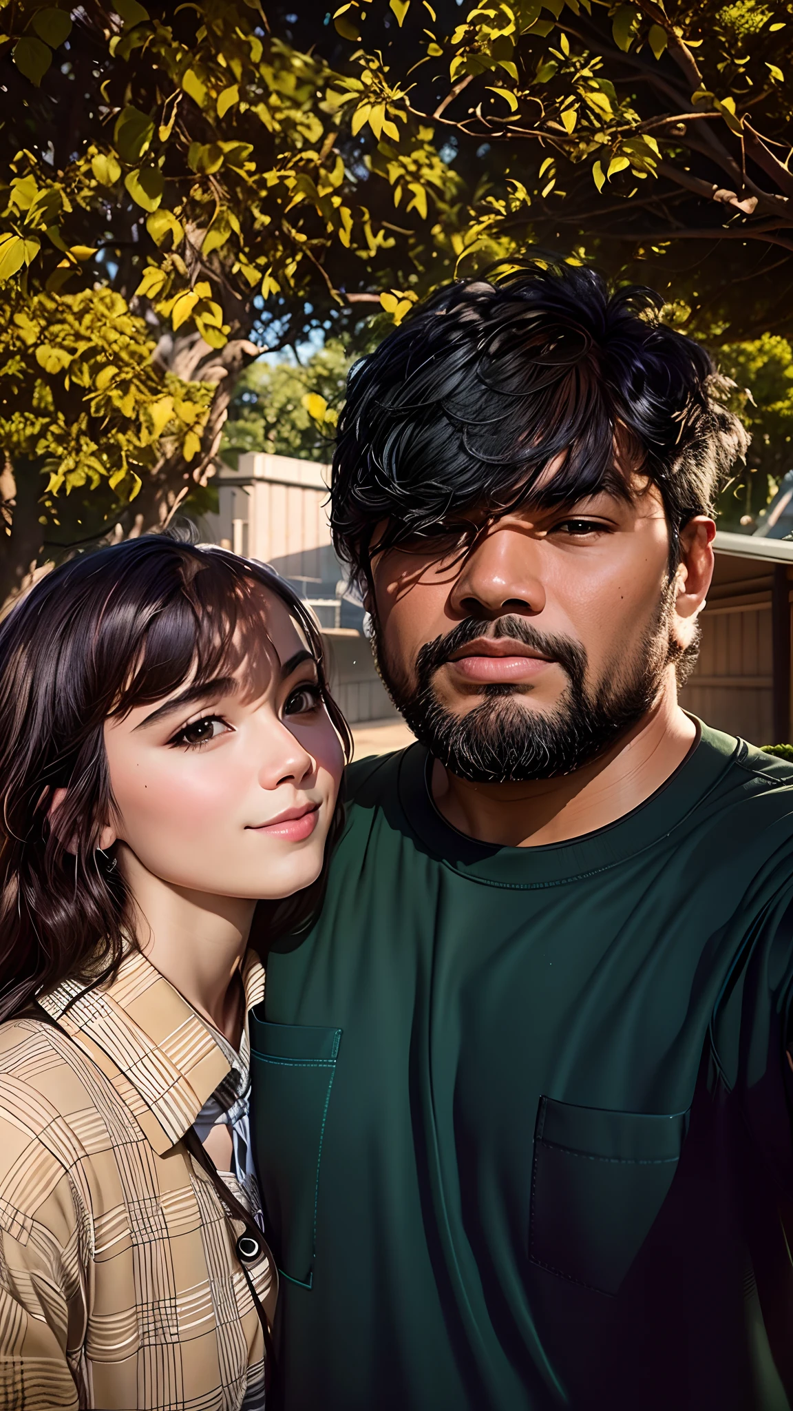 there is a man and a woman standing together in front of a tree, taken with sony alpha 9, lovely couple, very very low quality picture, facebook post, couple pose, portrait shot 8 k, 8k selfie photograph, shot with sony alpha 1 camera, shot on canon eos r 5, shot on canon eos r5, jayison devadas