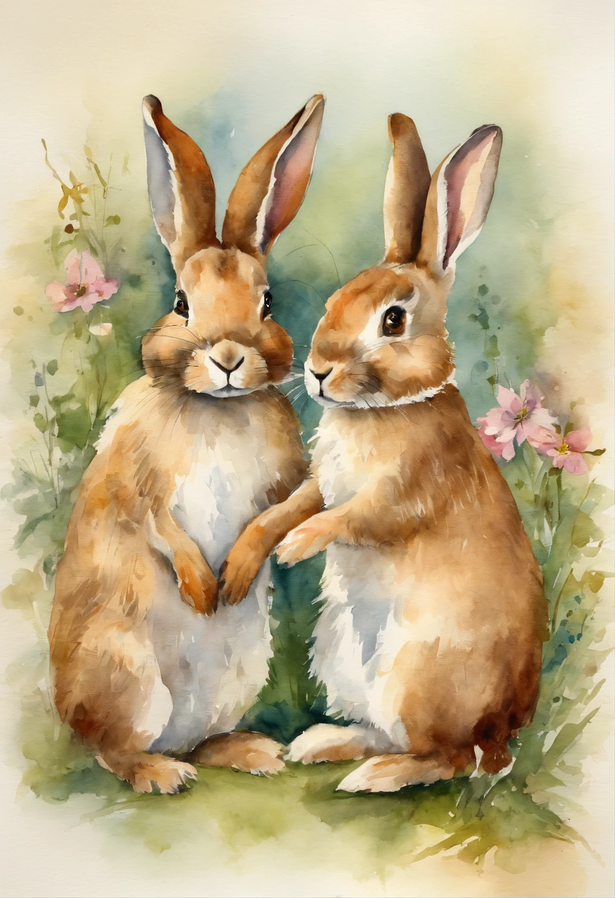Vintage Watercolor rabbits