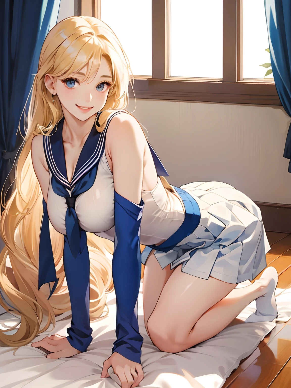 top-quality、Realistic、High School Girl、bule、large full breasts、Erotic sailor suit、Tight-fitting uniforms、Sheer clothing、skirts that are too short、Not wearing underwear、A smile、big eye、long lashes、Long upper eyelashes、a blond、cute little、Beautie、A sexy、darkened room、Stick to this、full body Esbian、submissive look、Submissive smile、Flushed cheeks、Kamimei、Big buttocks、thin-waist、Stick your butt out on all fours、Sleeveless、cleavage of the breast、visible from the side、Sexy armpits、Voluptuous thighs