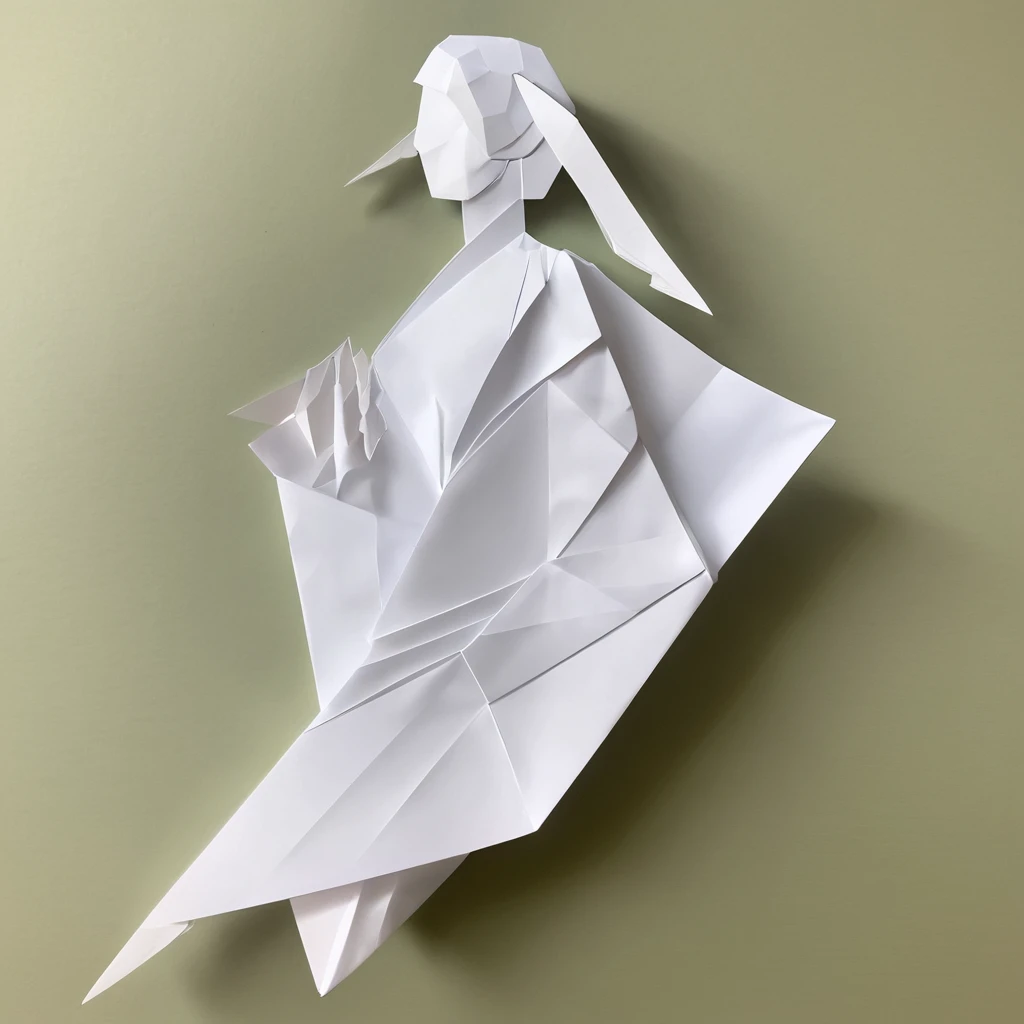 1girl, bela face de uma garota japonesa recriada detalhadamente em origami