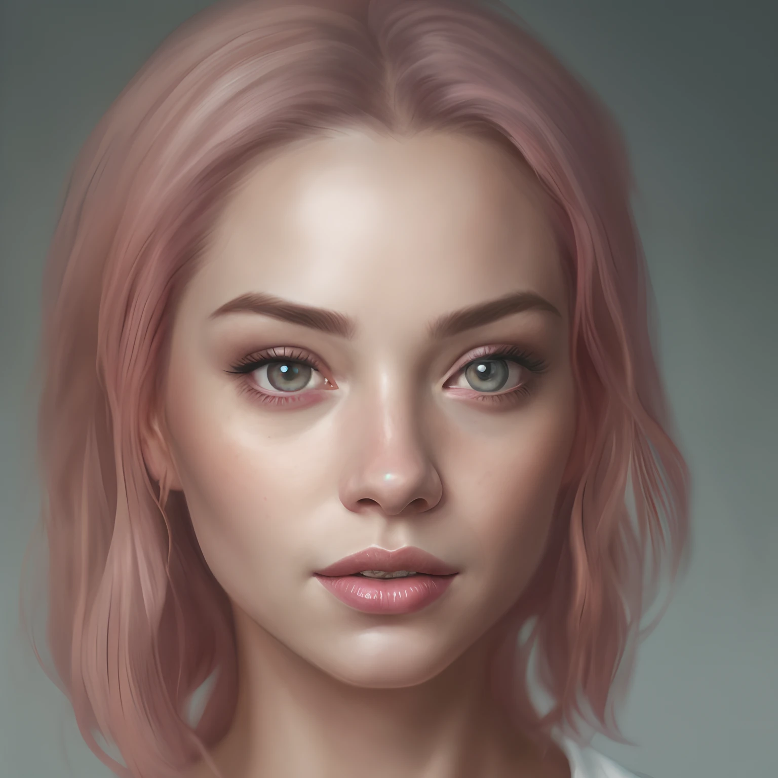 Portrait of a woman with pink hair and a white shirt, realistic digital painting, realistic female portrait, realistic portrait, realistic digital illustration, digital portrait, detailed beauty portrait, digital art portrait, Realistic detailed face portrait, beautiful realistic face, Realistic digital drawing, Ultra-realistic portrait, Detailed digital painting, digital illustration portrait, Detailed beautiful portrait, realistic beautiful face