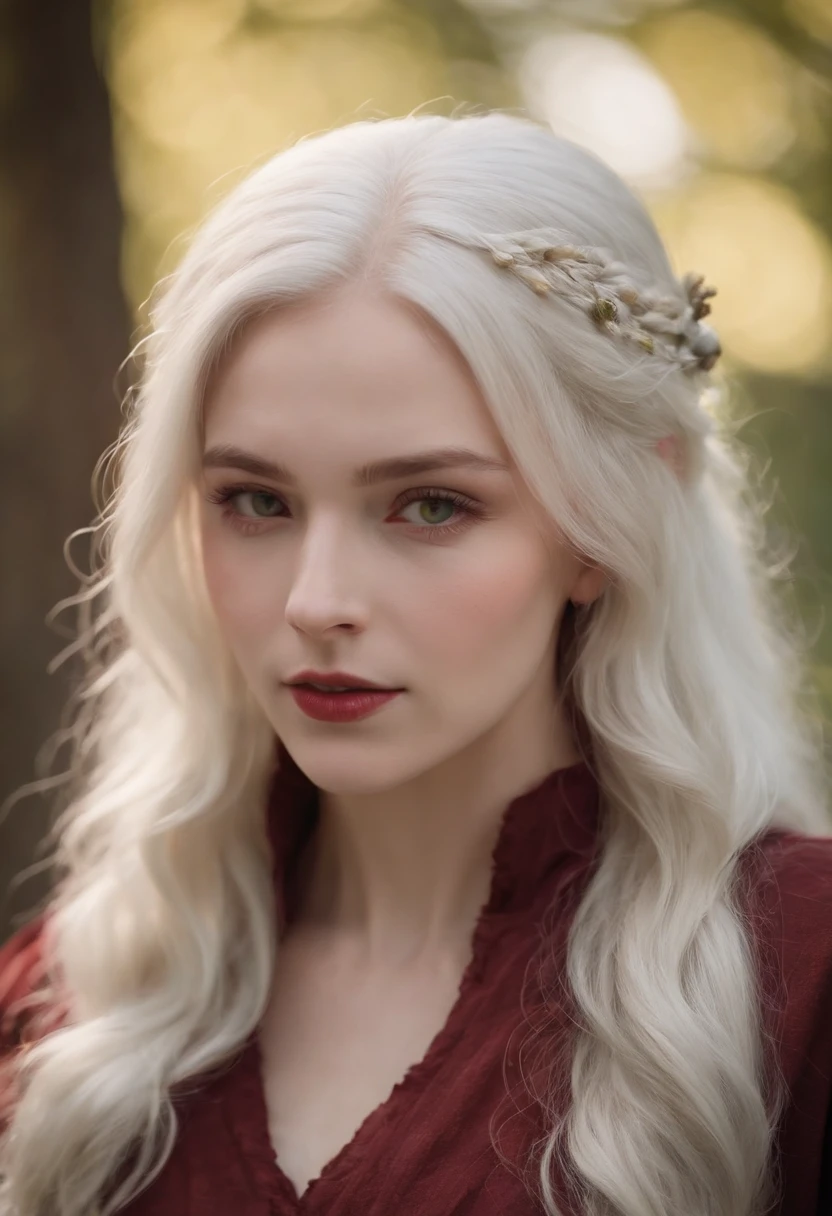 (((a deep reddish wound crosses her left cheek))) fair complexion, woman around 19 years old, natural white hair, distinctive green eyes, wearing kohl, slender and graceful, beautiful, candlelight in a medieval setting, ultra sharp focus, realistic shot, medieval female clothes, tetradic colors (scar:1.4)