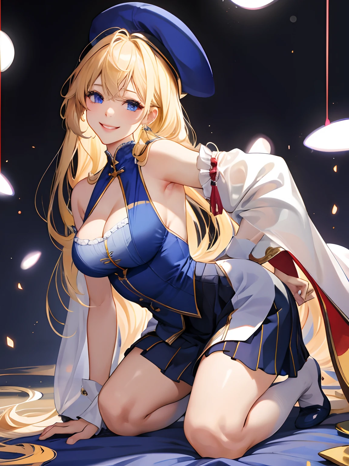 top-quality、realisticlying、bule、large full breasts、Tight-fitting uniforms、Sheer clothing、skirts that are too short、Not wearing underwear、A smile、big eye、long lashes、Long upper eyelashes、a blond、cute little、Beautie、A sexy、darkened room、full body Esbian、submissive look、Submissive smile、Flushed cheeks、Kamimei、Big buttocks、thin-waist、Stick your butt out on all fours、Sleeveless、cleavage of the breast、visible from the side、Sexy armpits、Voluptuous thighs、Enraptured look