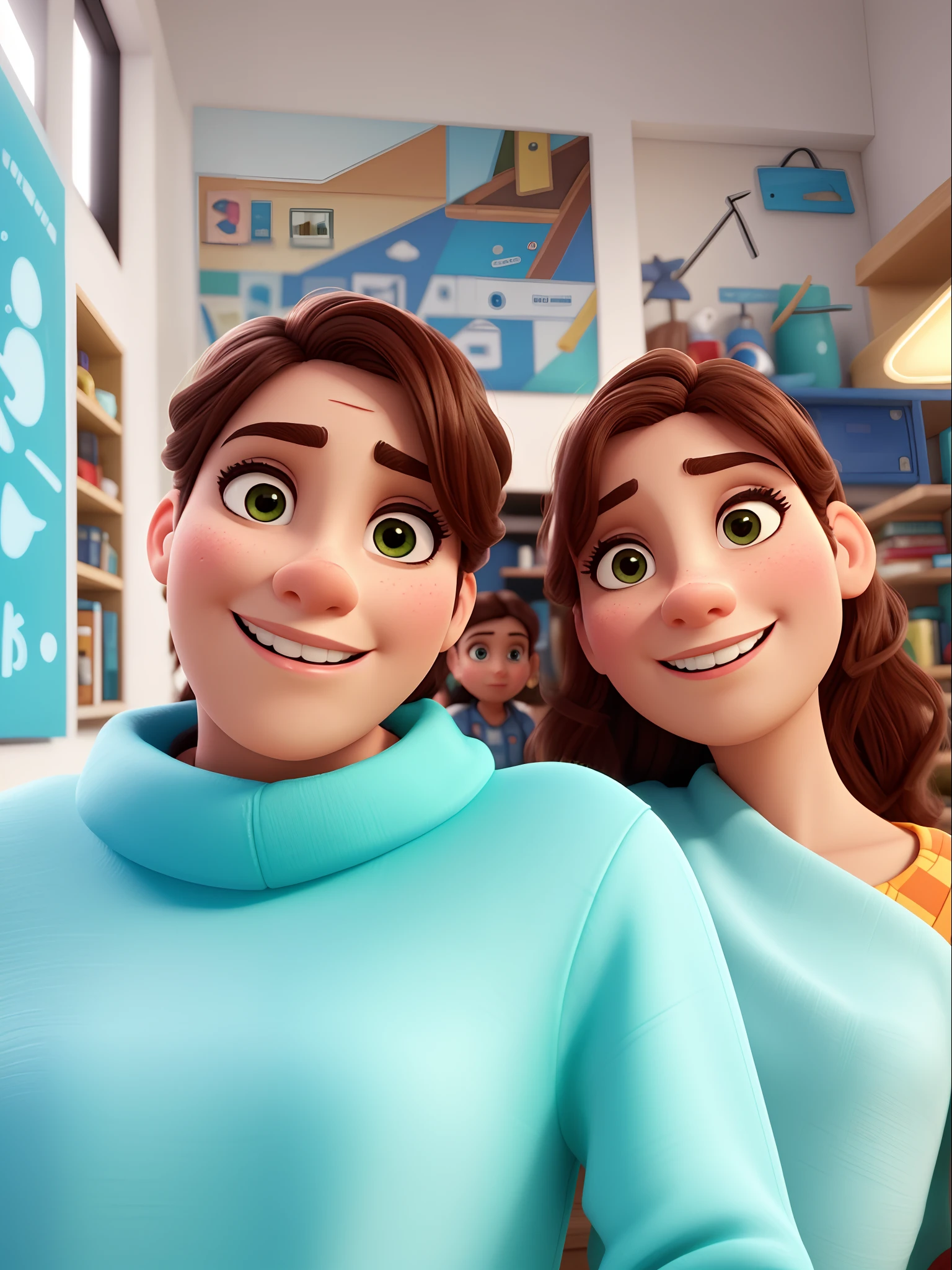 Rosto de alto detalhe, Estilo Pixar, Personagens de desenhos animados, Cute 3D rendering, casal com roupas elegantes, sorrir, Base dos Vingadores, textura natural da pele, Textura 4k, HDR, intrincado, Very detailed, foco nítido, cinematic look, super detalhado, -IW 1.5