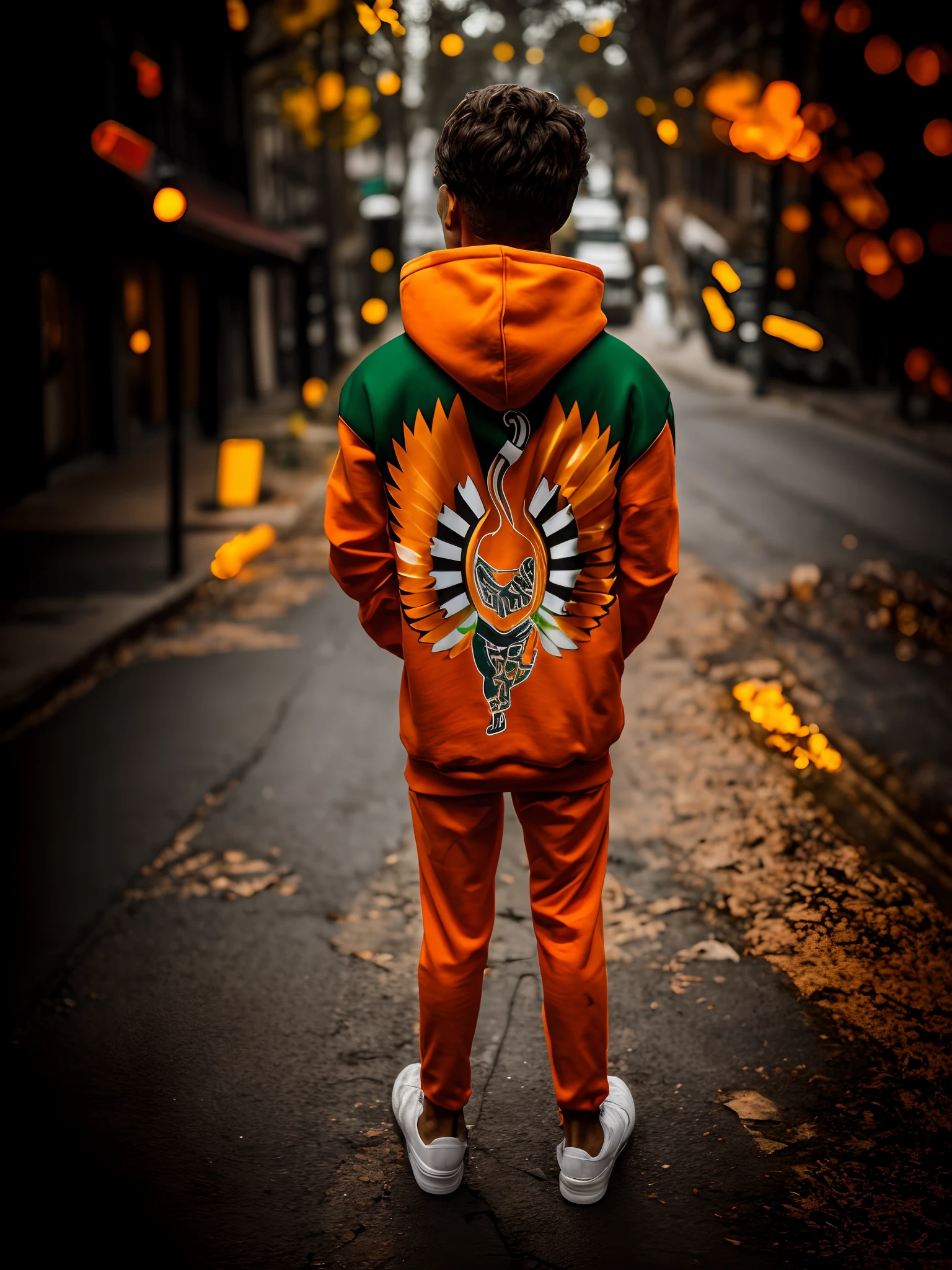 Orange green and black mixed colours hoodie